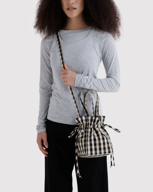 Baggu | Nylon Drawstring Bag -  Black and Cream Gingham