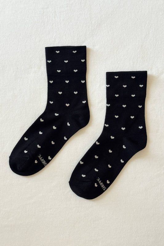 Le Bon Shoppe | Sneaker Socks: Heart - Black / Cream