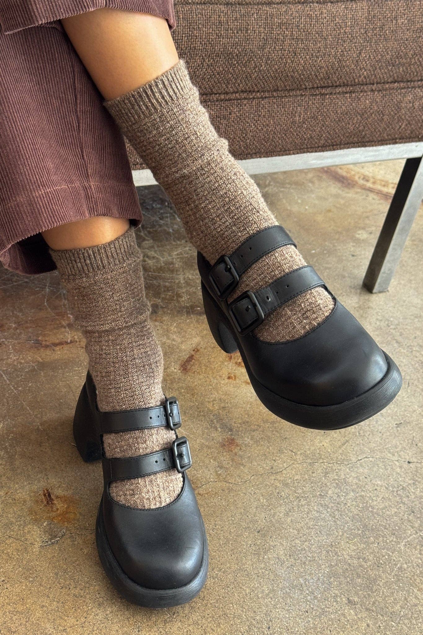 Le Bon Shoppe | Wool Waffled Socks - Brown/Oatmeal