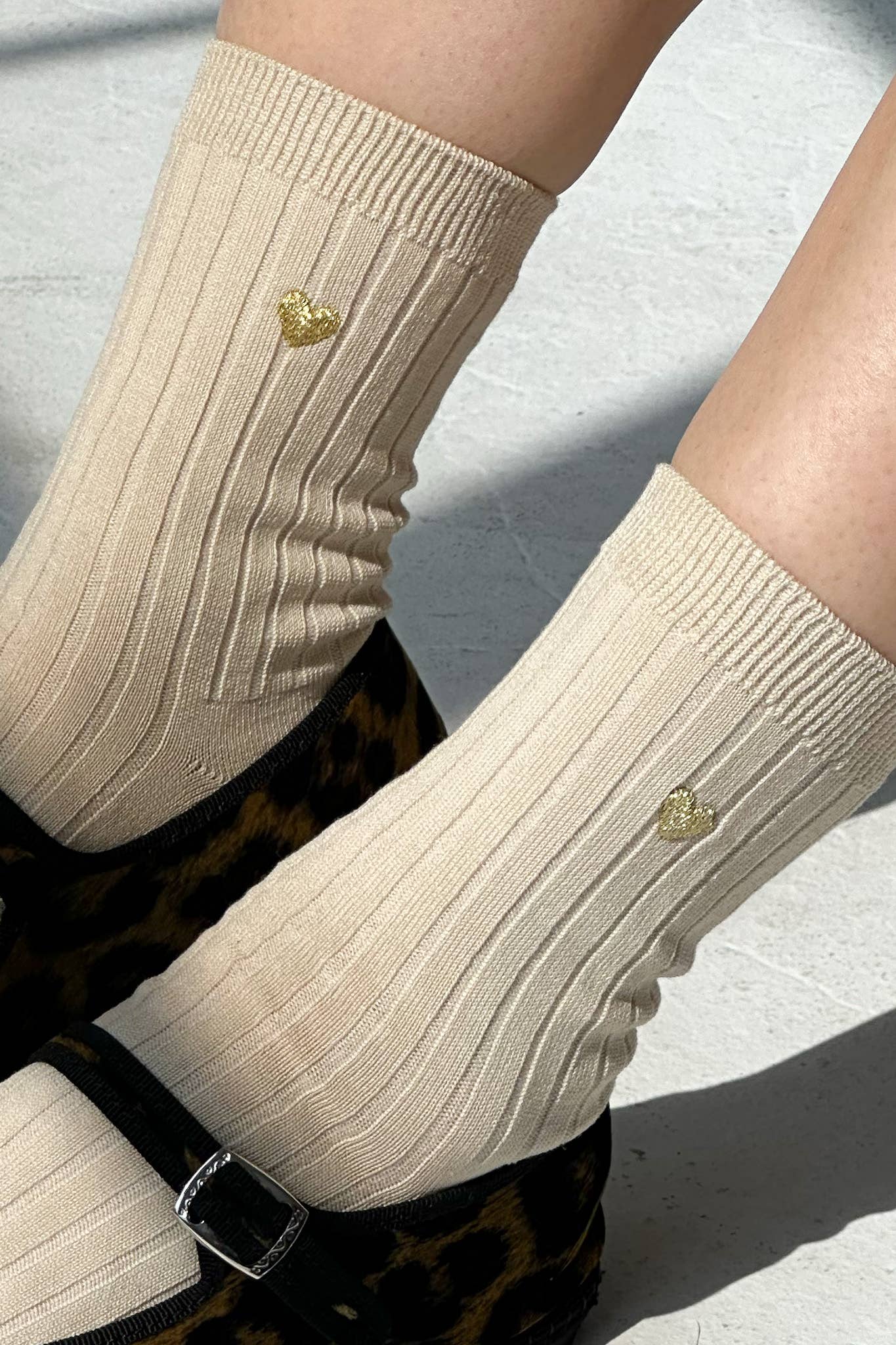 Le Bon Shoppe | Embroidered Her Socks - French Vanilla + Gold Heart