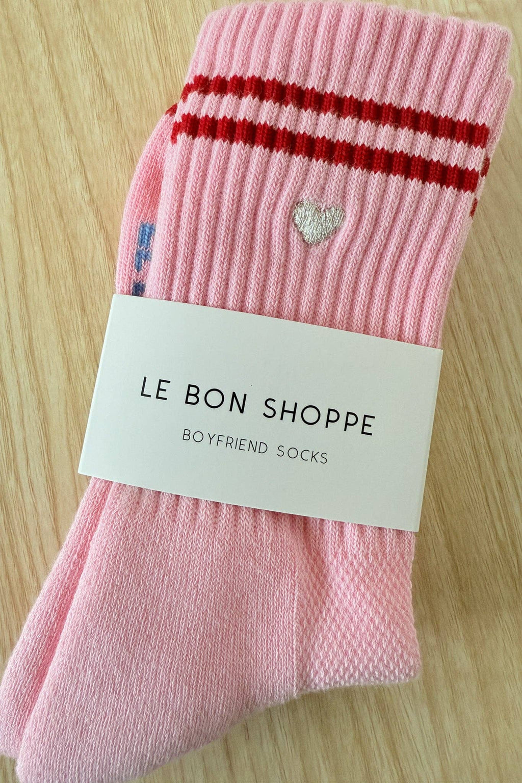 Le Bon Shoppe | Embroidered Boyfriend Socks - Amour Pink + Heart