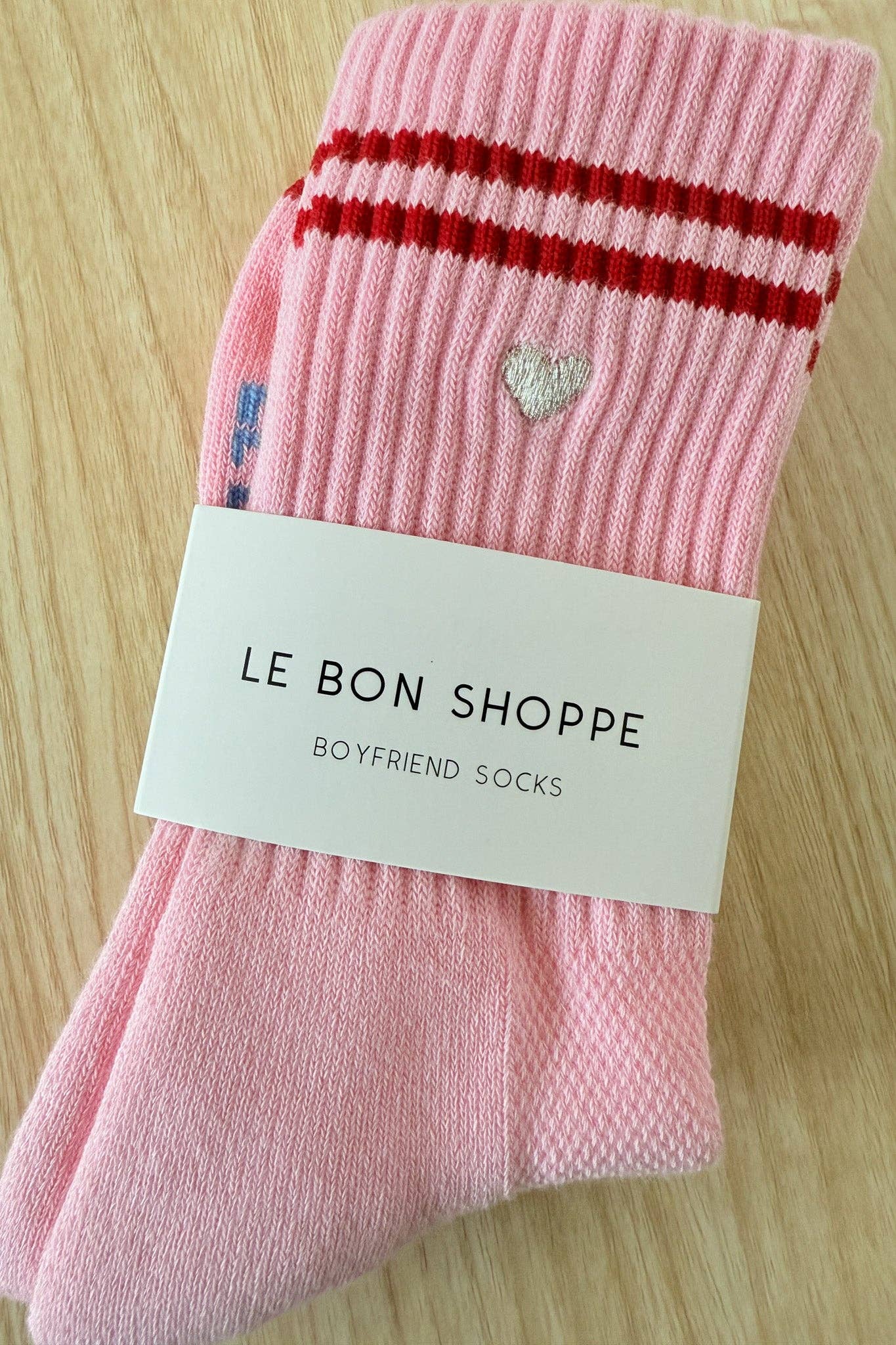 Le Bon Shoppe | Embroidered Boyfriend Socks - Amour Pink + Heart