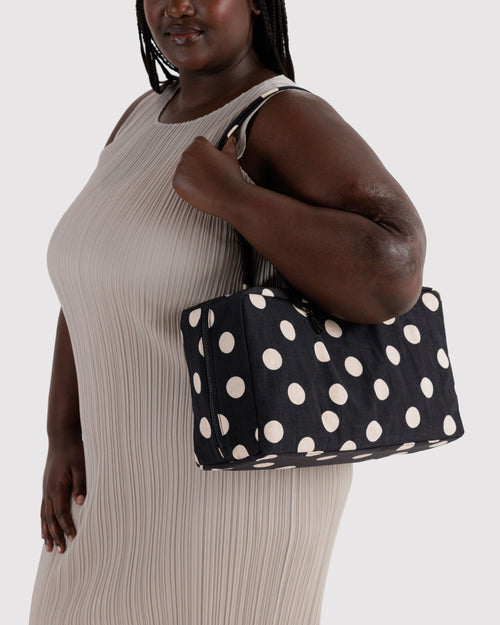 Baggu | Medium Nylon Bowler Bag - Black and Cream Polka Dot