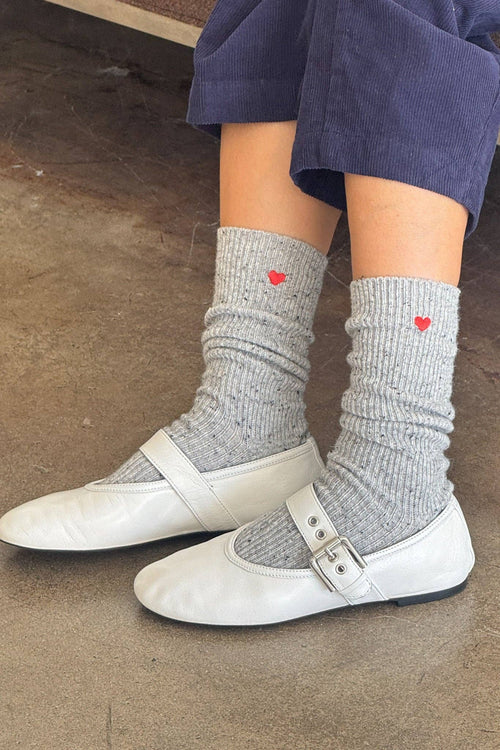 Le Bon Shoppe | Embroidered Snow Socks - Cookies and Cream + Heart