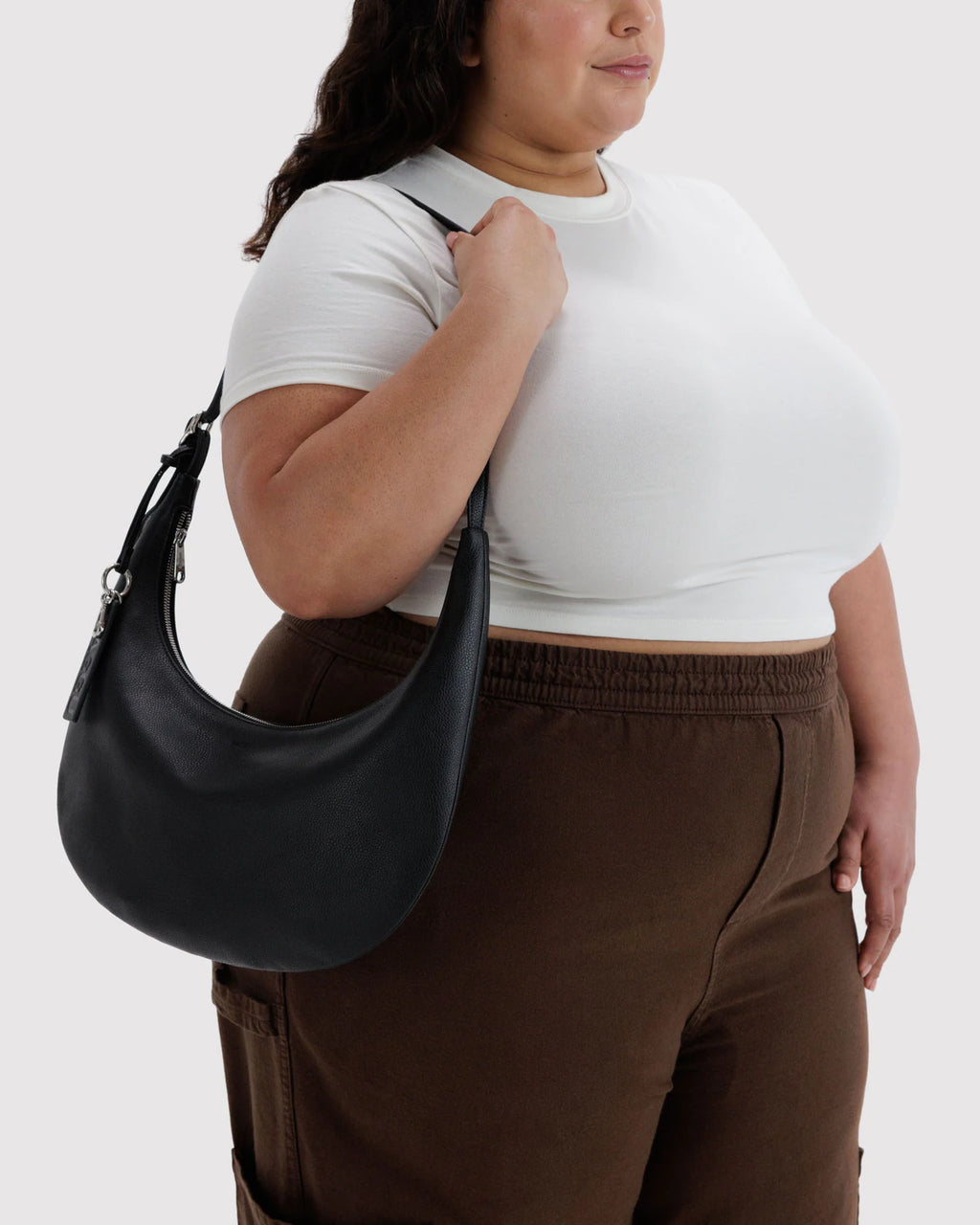 Baggu | Medium Recycled Leather Flat Crescent - Black