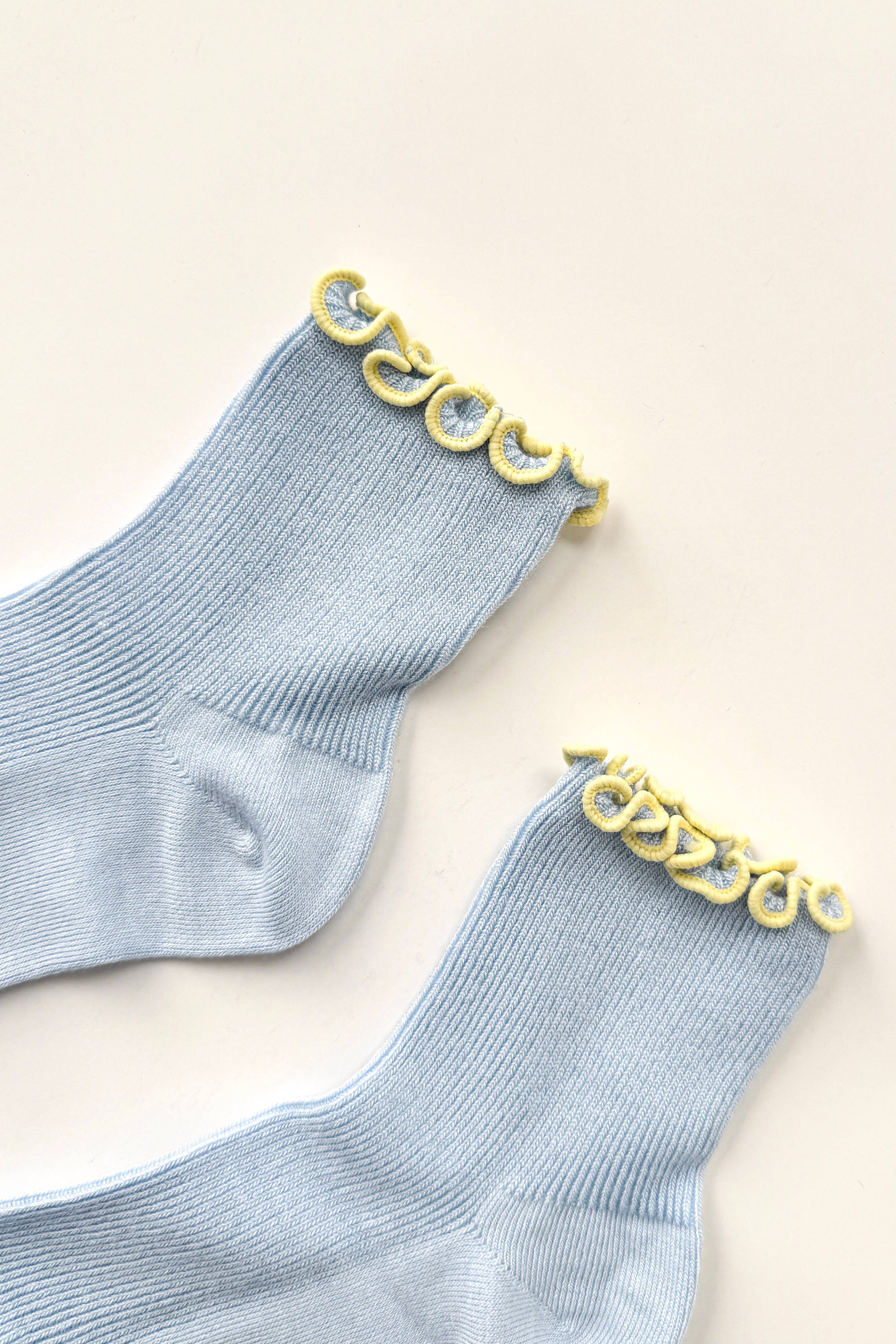 Le Bon Shoppe | The Petite Ruffled Modal Socks - Baby Blue/ Butter