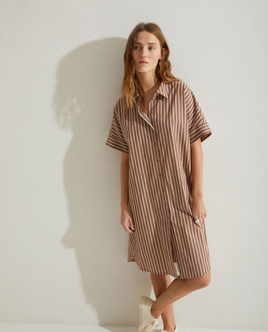 Yerse | Shirt Dress - Chocolate Stripe