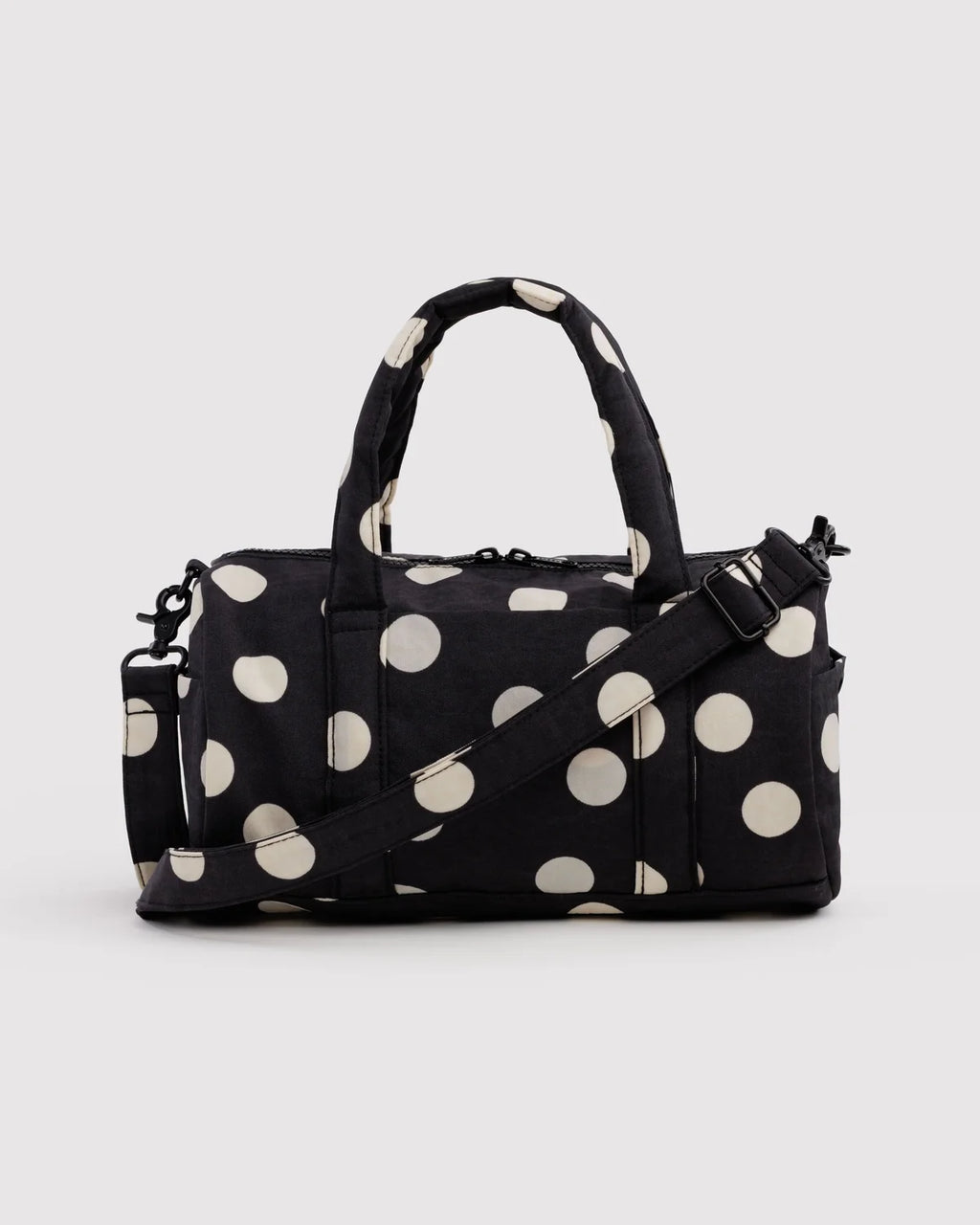 Baggu | Nylon Duffle Bag - Black and Cream Polka Dot
