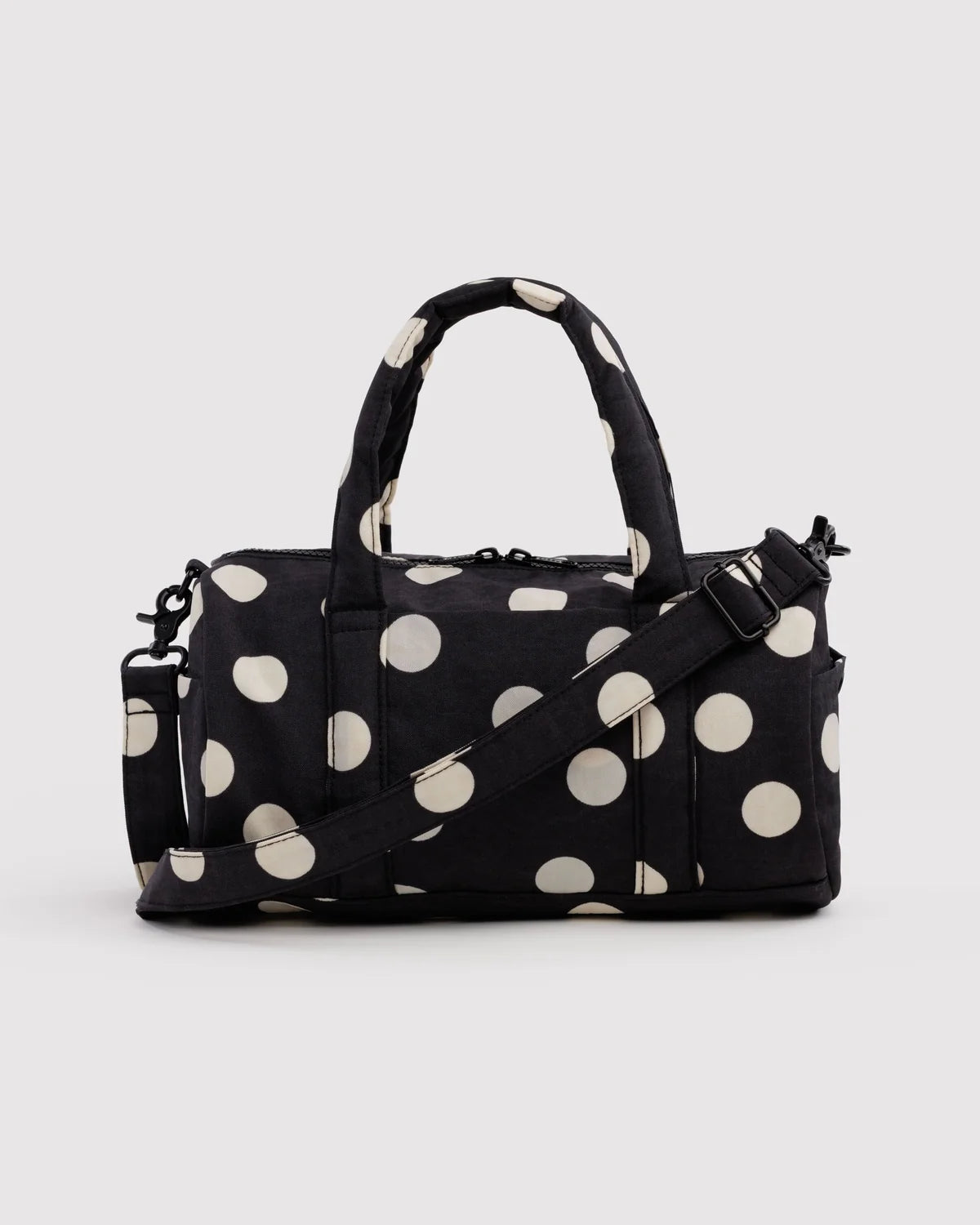 Baggu | Nylon Duffle Bag - Black and Cream Polka Dot