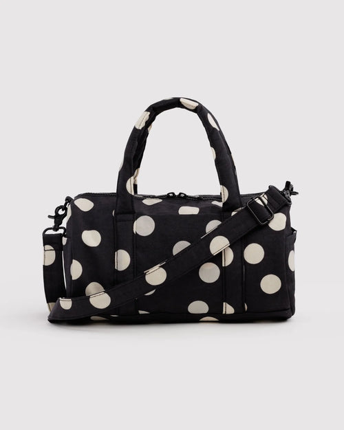 Baggu | Nylon Duffle Bag - Black and Cream Polka Dot