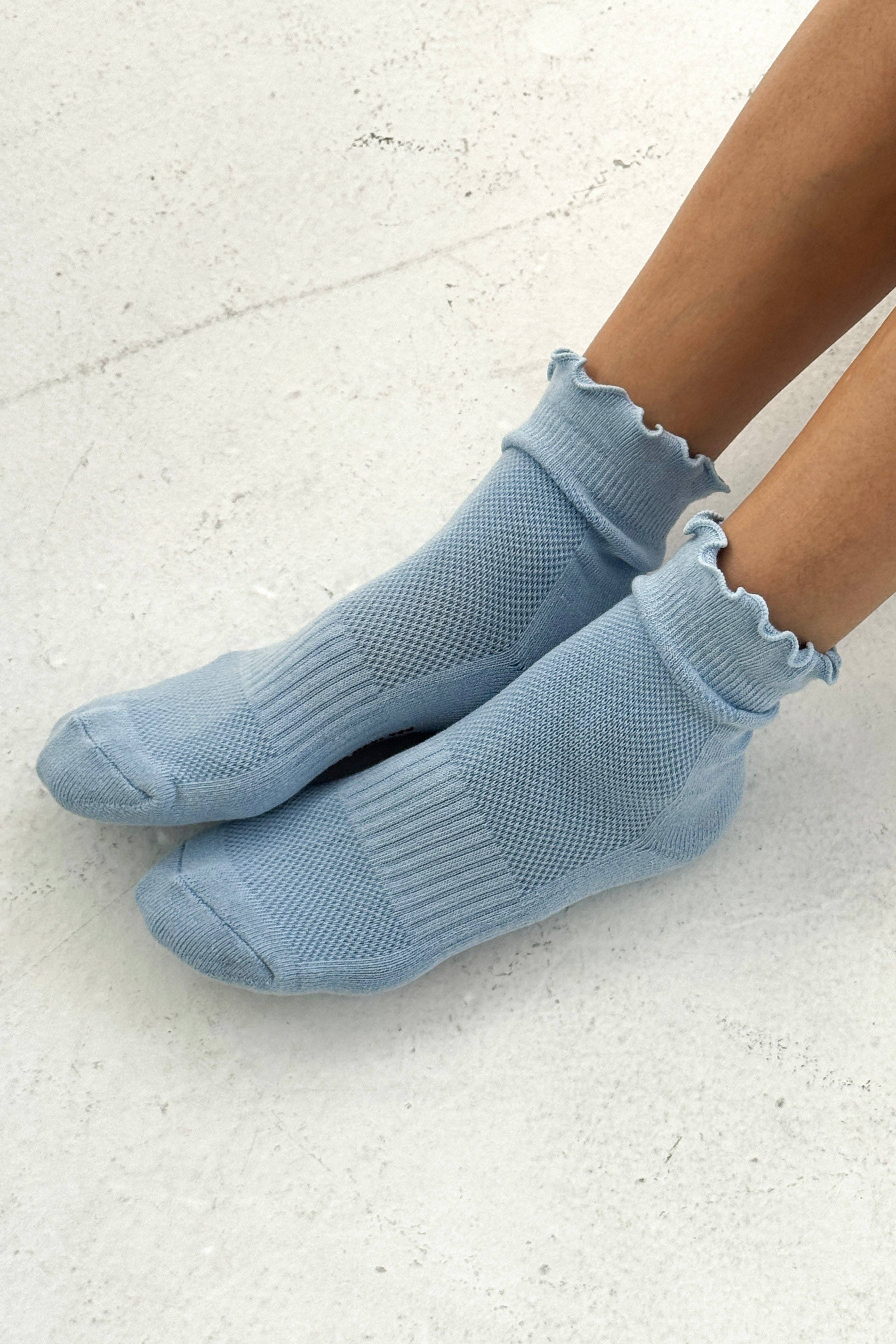 Le Bon Shoppe | Ruffled Hugger Crew Socks - Periwinkle / Red