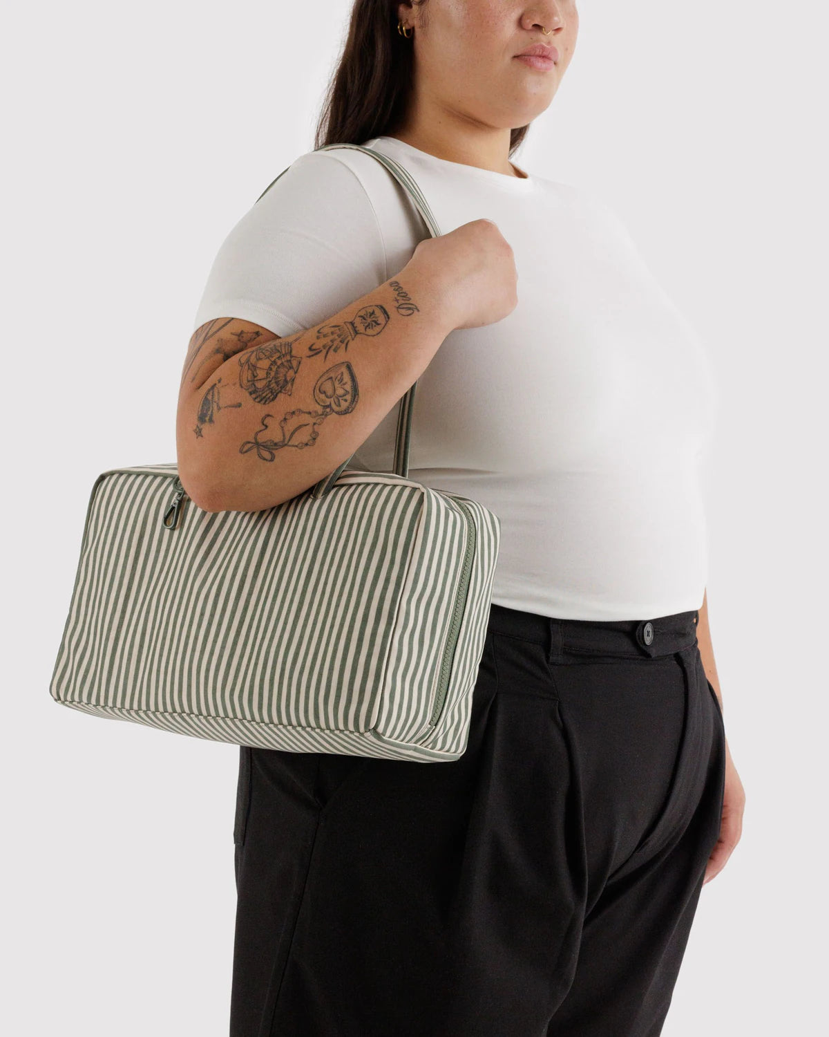 Baggu | Medium Nylon Bowler Bag - Sage Stripe