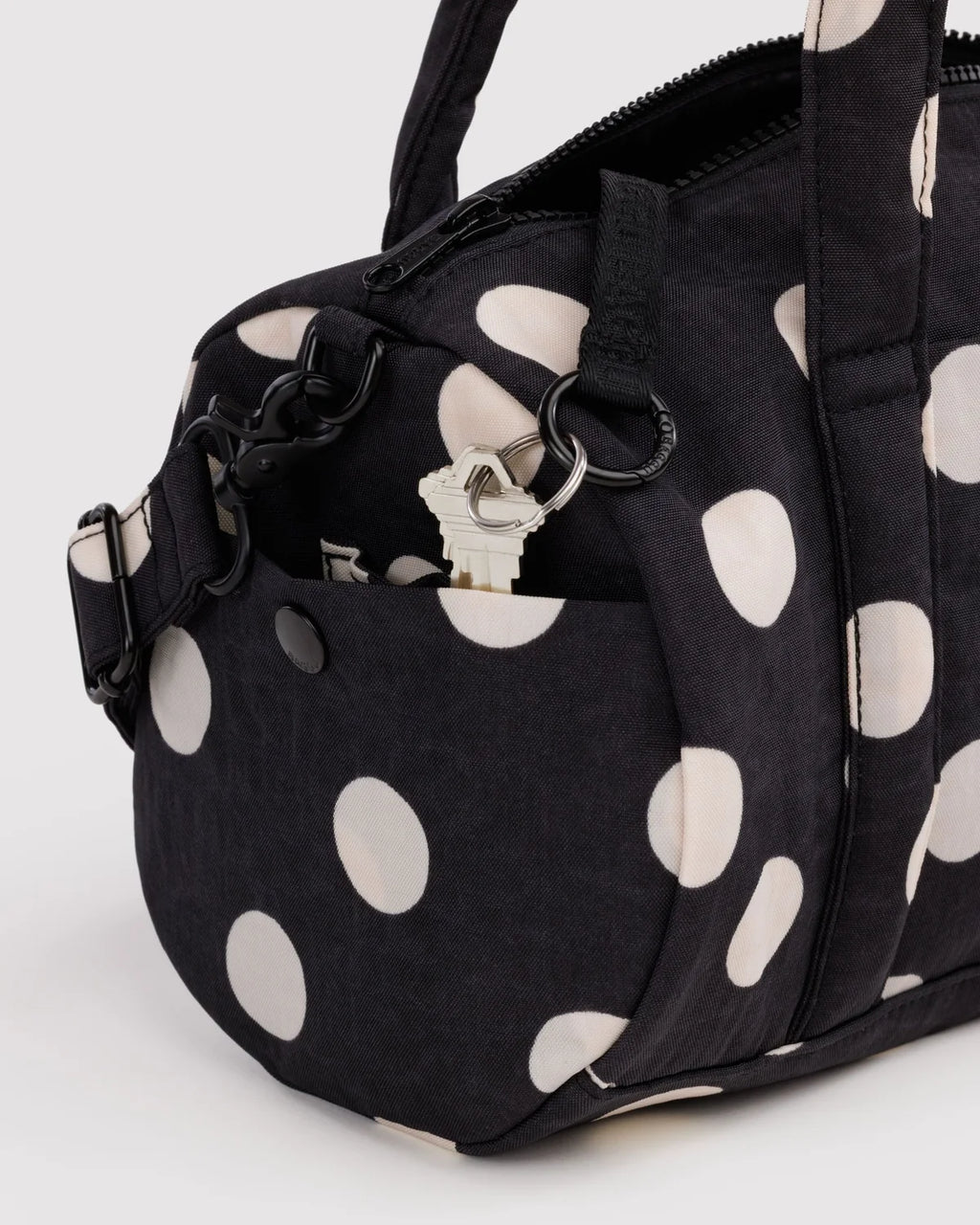 Baggu | Nylon Duffle Bag - Black and Cream Polka Dot