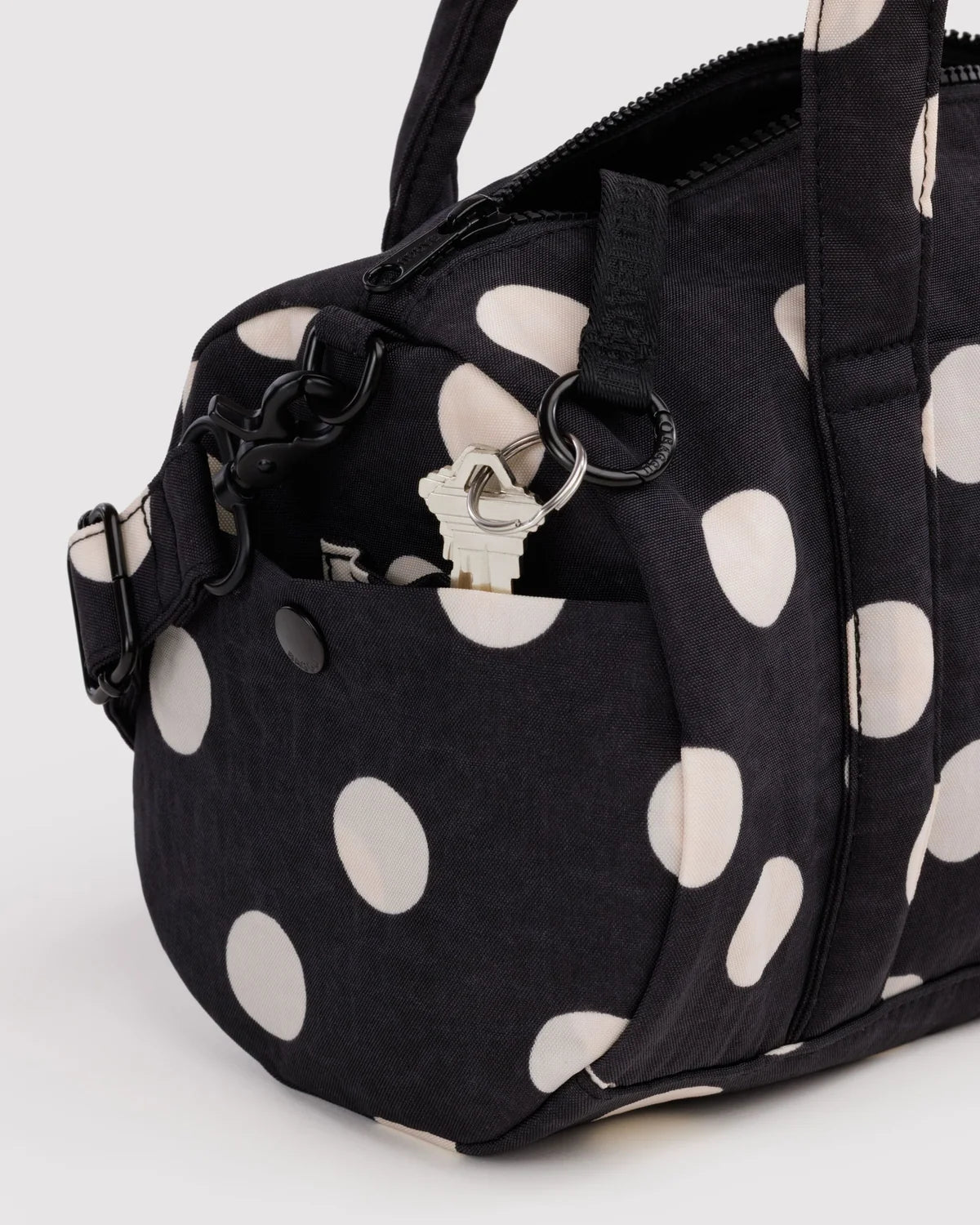 Baggu | Nylon Duffle Bag - Black and Cream Polka Dot