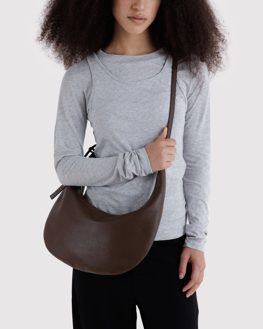 Baggu | Medium Recycled Leather Flat Crescent - Brown