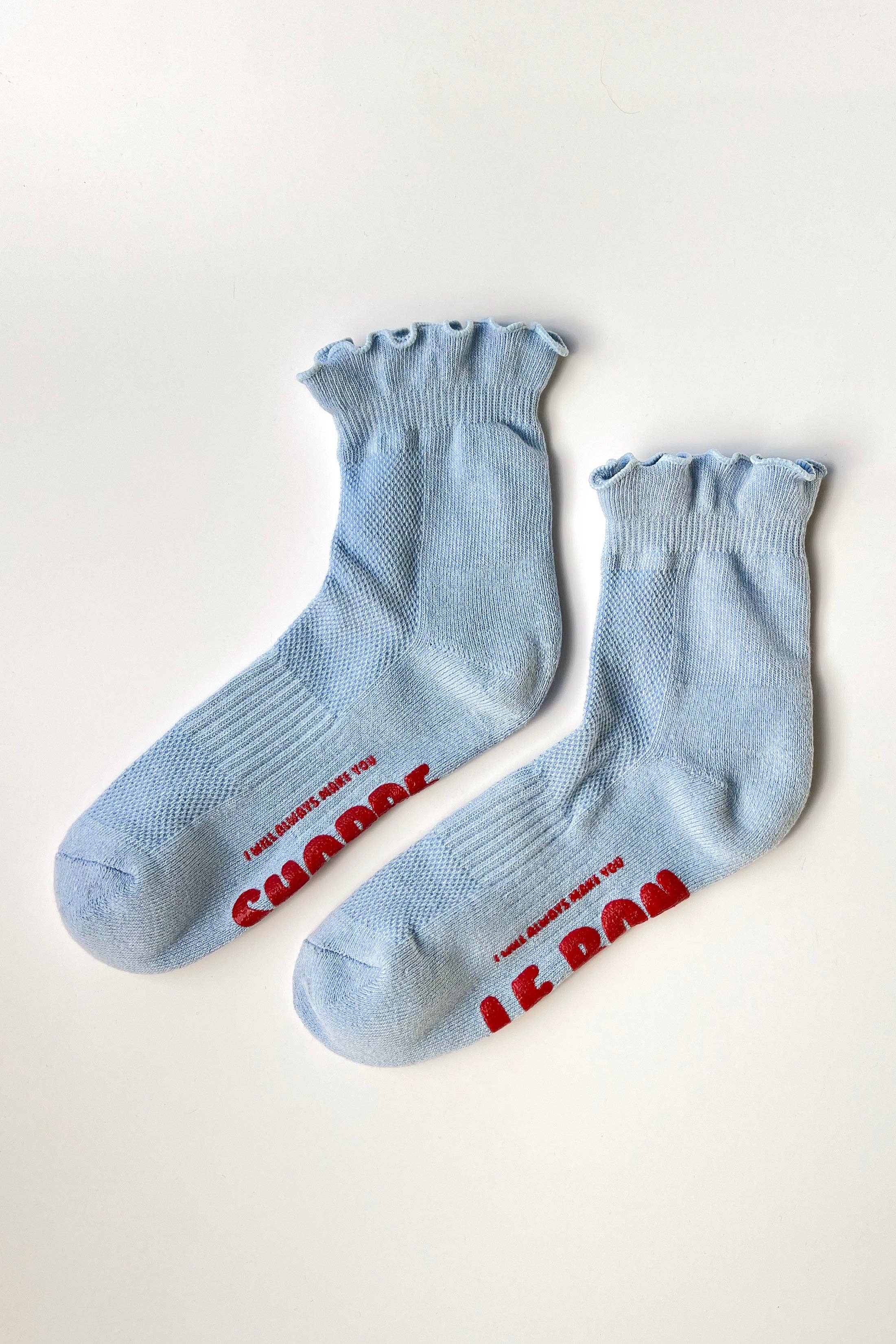 Le Bon Shoppe | Ruffled Hugger Crew Socks - Periwinkle / Red