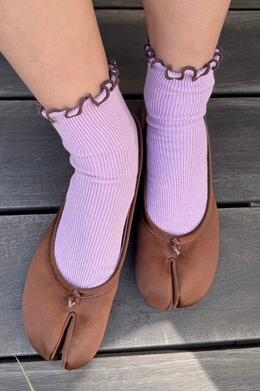Le Bon Shoppe | The Petite Ruffled Modal Socks - Lilaic/ Brown