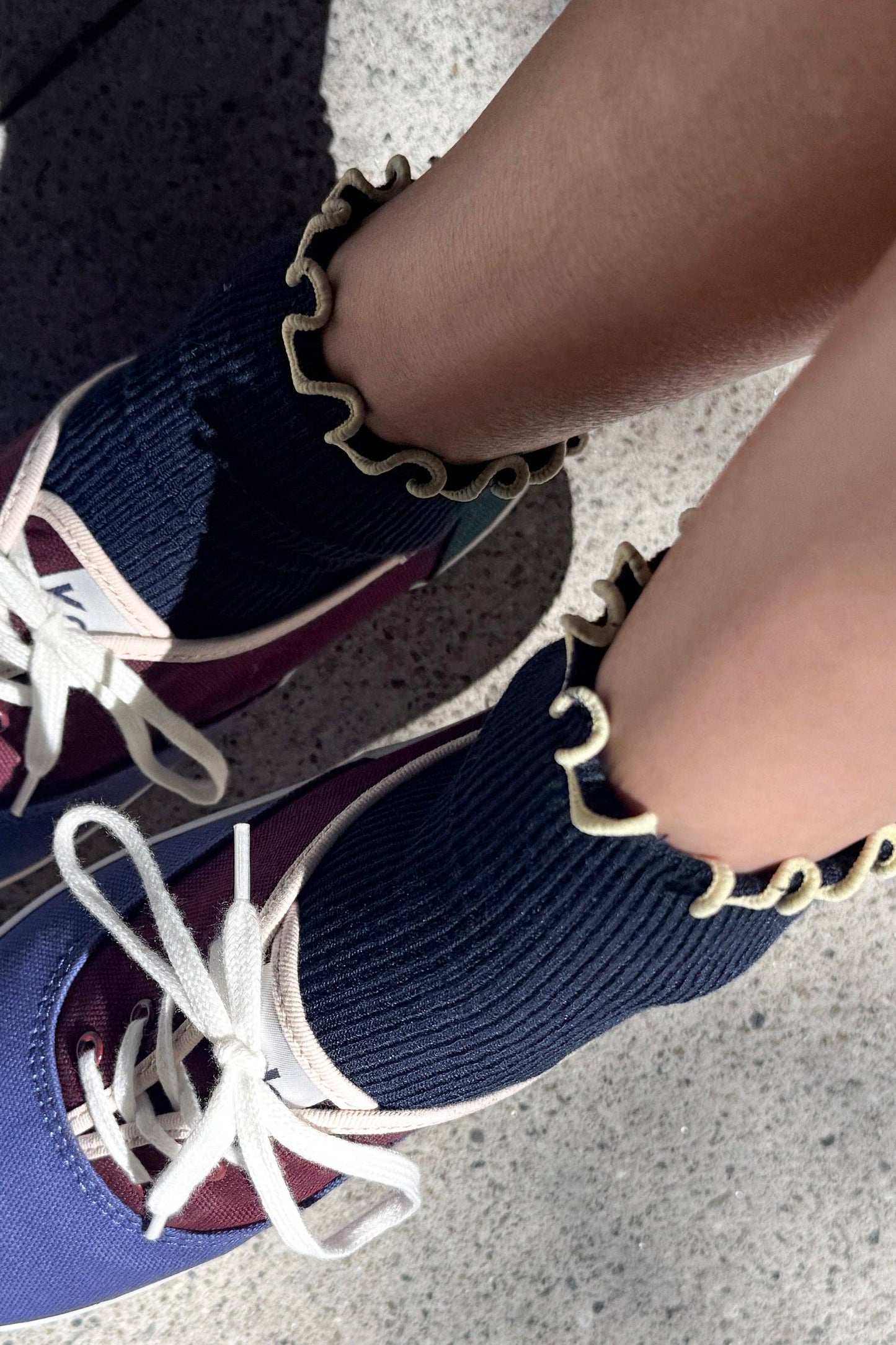Le Bon Shoppe | The Petite Ruffled Modal Socks - Navy/ Butter