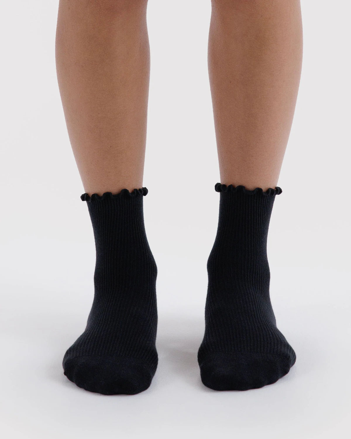 Baggu | Crew Socks - Lettuce Edge Sock Set of 2 - Black