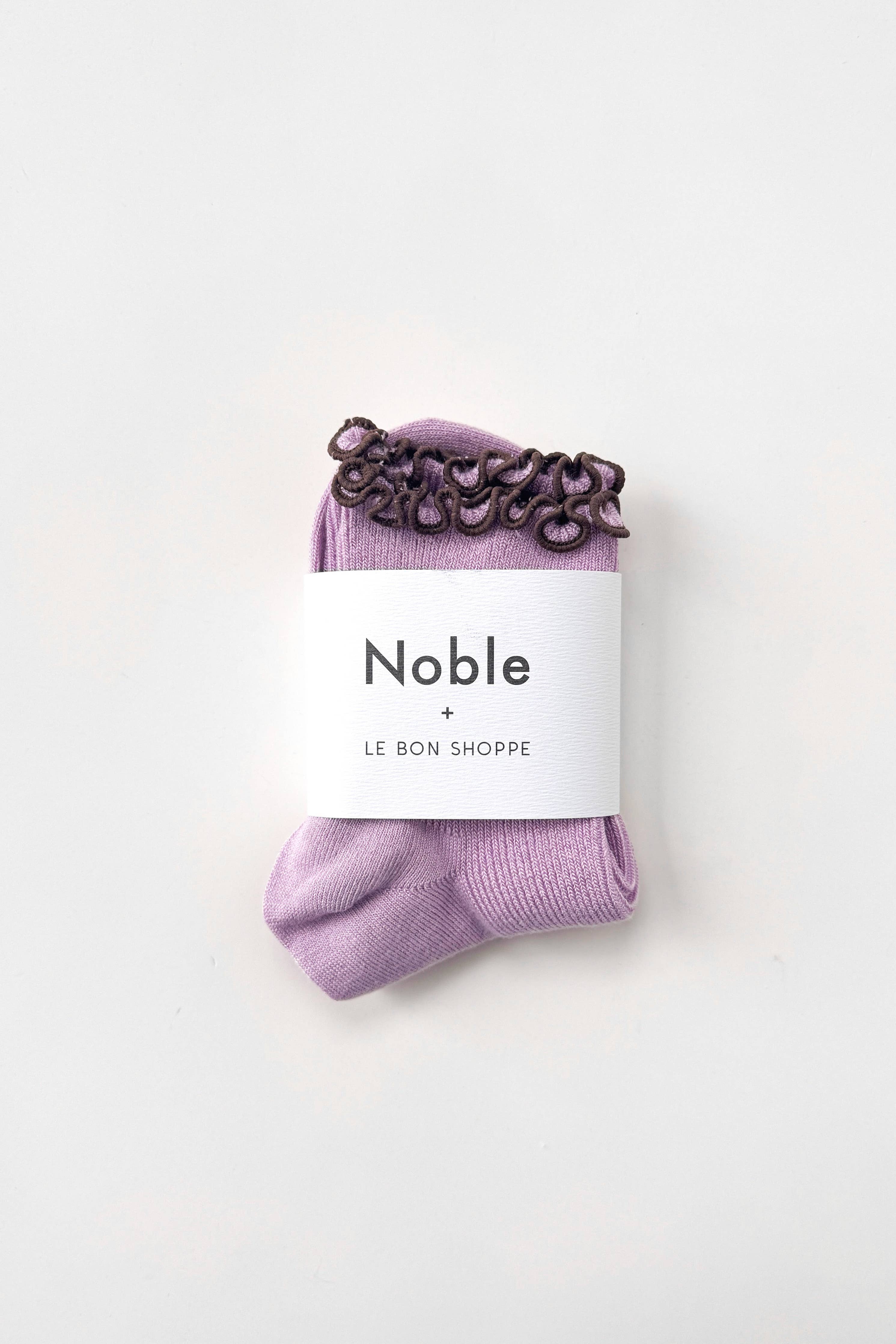 Le Bon Shoppe | The Petite Ruffled Modal Socks - Lilaic/ Brown
