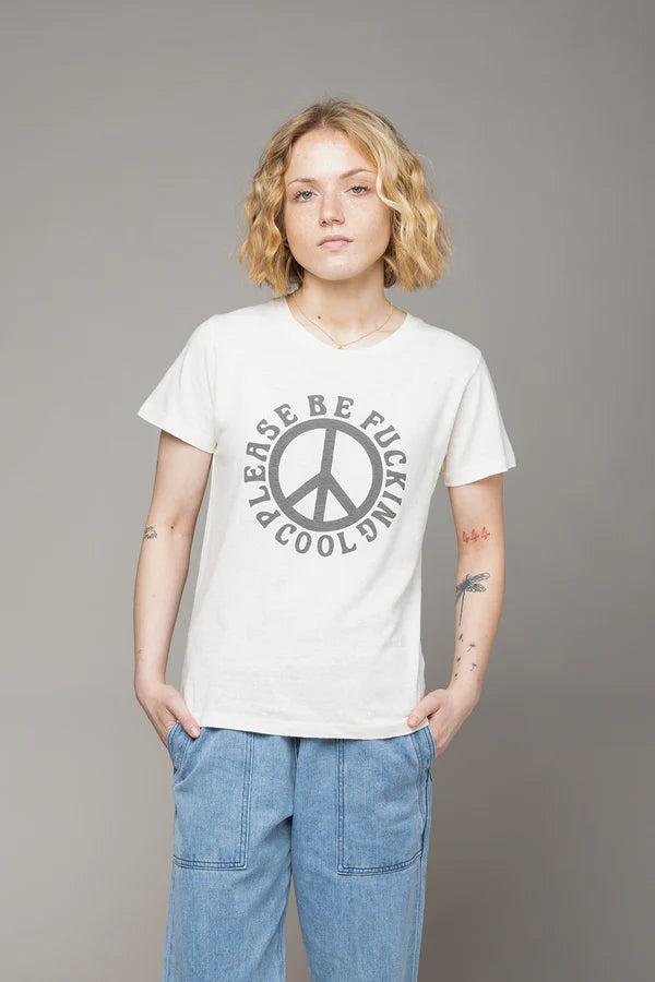 Jungmaven | Please Be F***ing Cool Lorel Tee - Washed White - Unisex