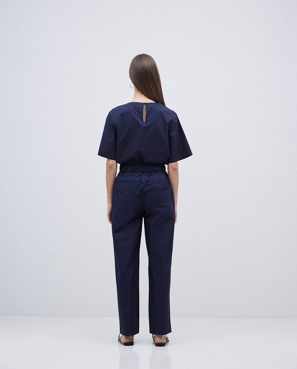 Yerse | Cotton Balloon-Fit Trousers - Navy