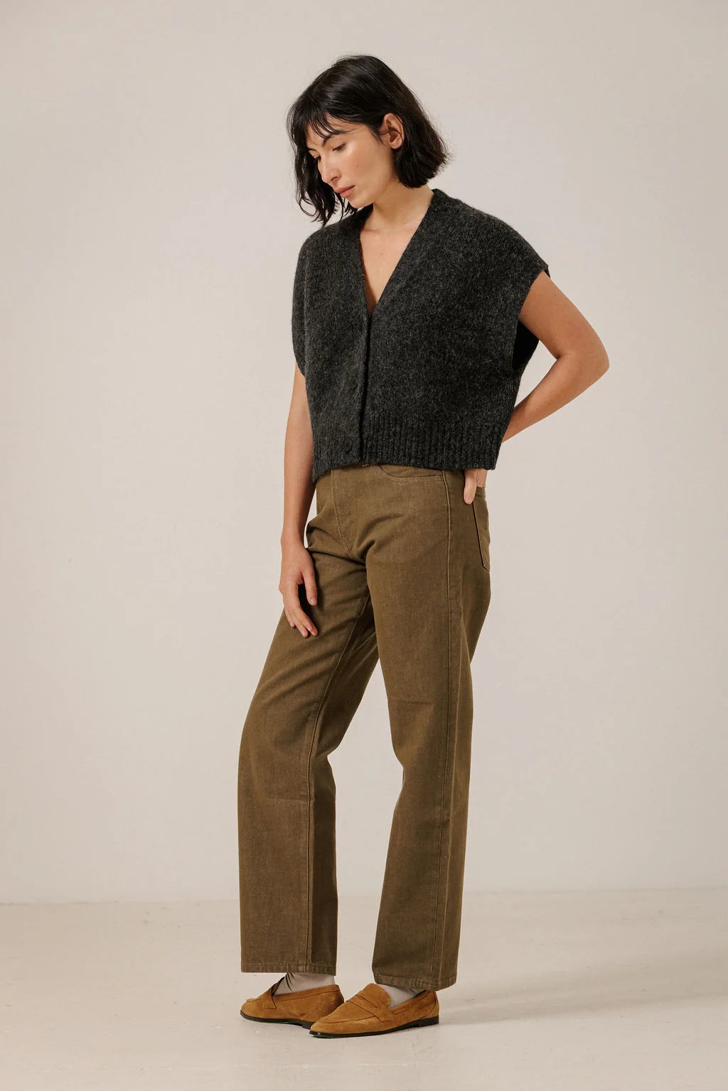Bare Knitwear | Alpaca Button Down Vest - Basalt