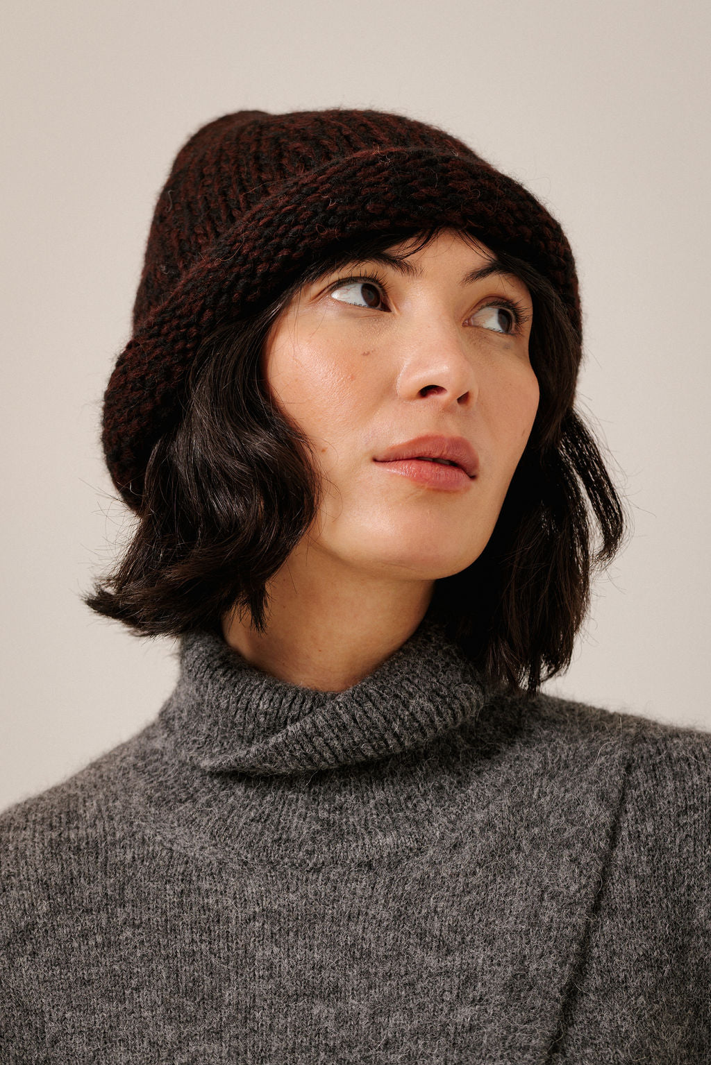 Bare Knitwear | Baby Alpaca Roll Hat - Maroon Marl