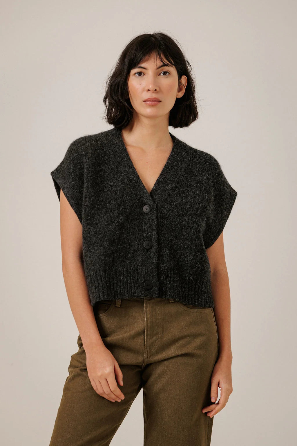 Bare Knitwear | Alpaca Button Down Vest - Basalt
