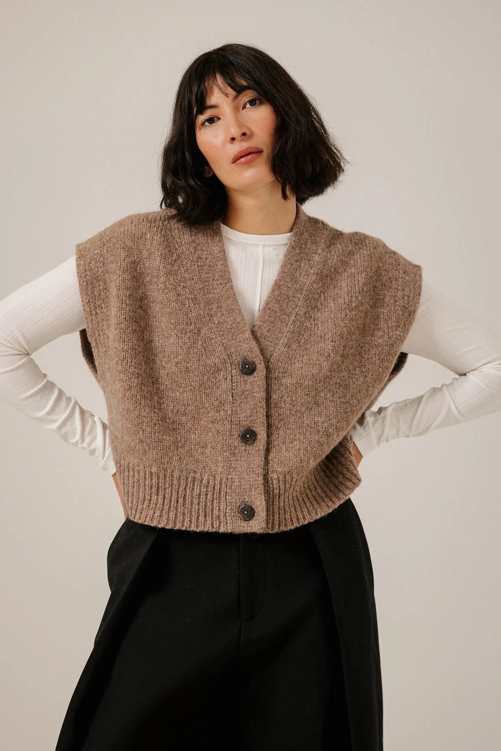 Bare Knitwear | Alpaca Button Down Vest - Dark Fawn