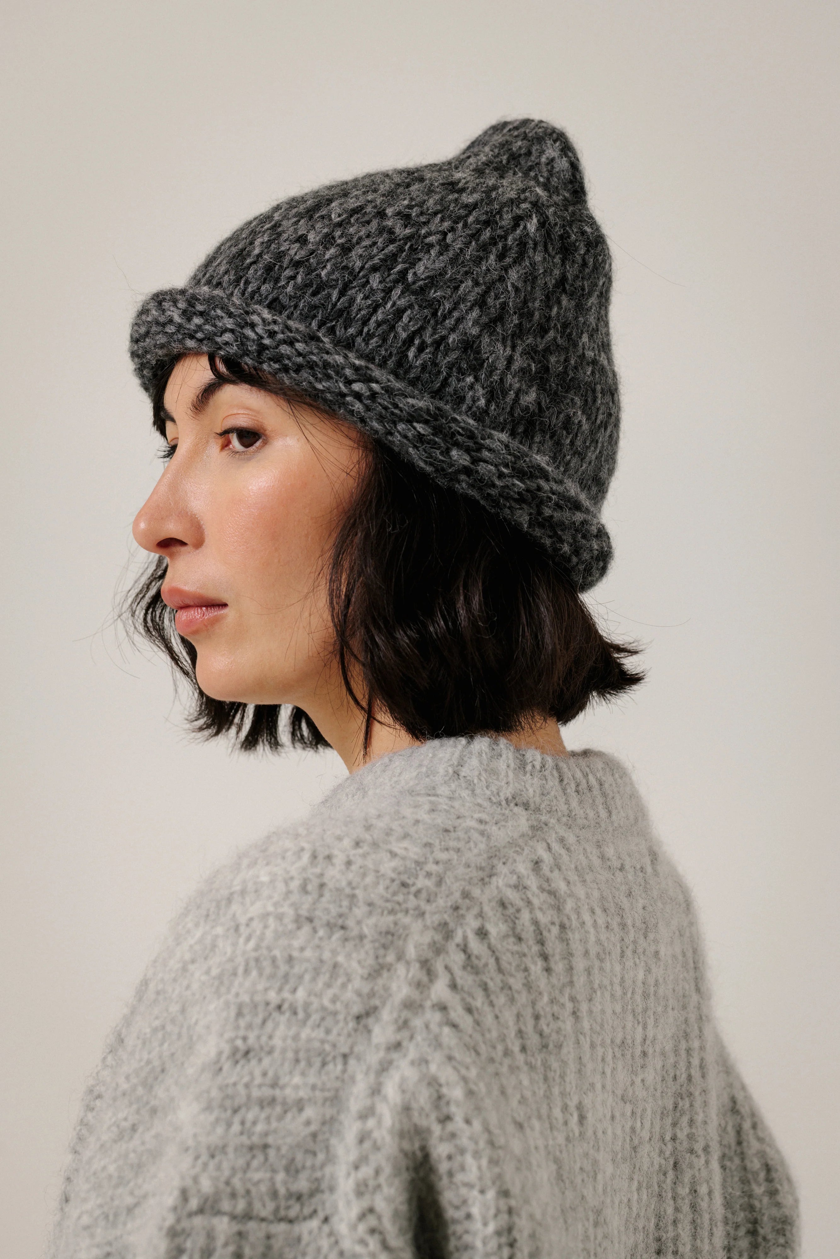 Bare Knitwear | Baby Alpaca Roll Hat - Charcoal Marl