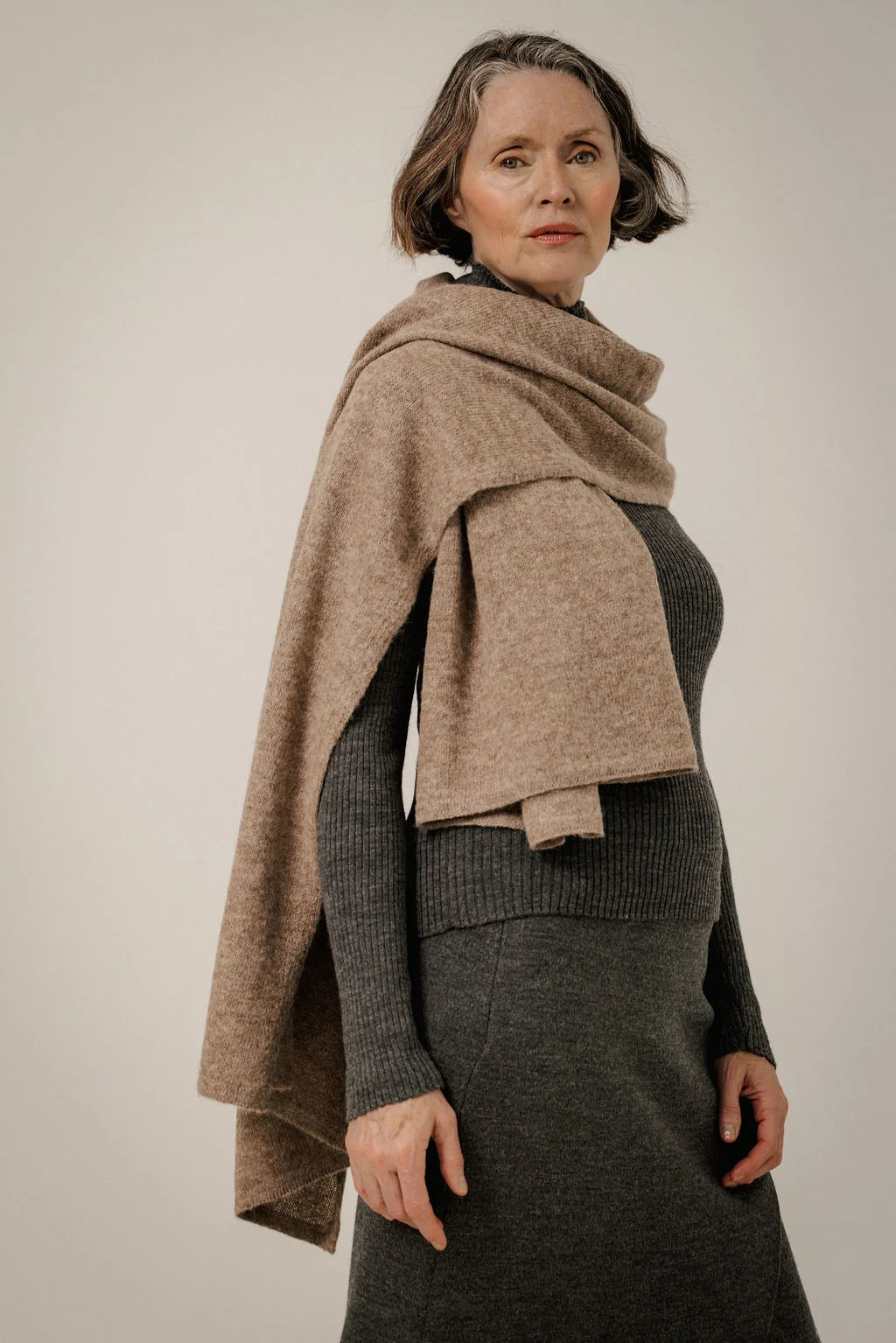 Bare Knitwear | Baby Alpaca Travel Wrap - Dark Fawn