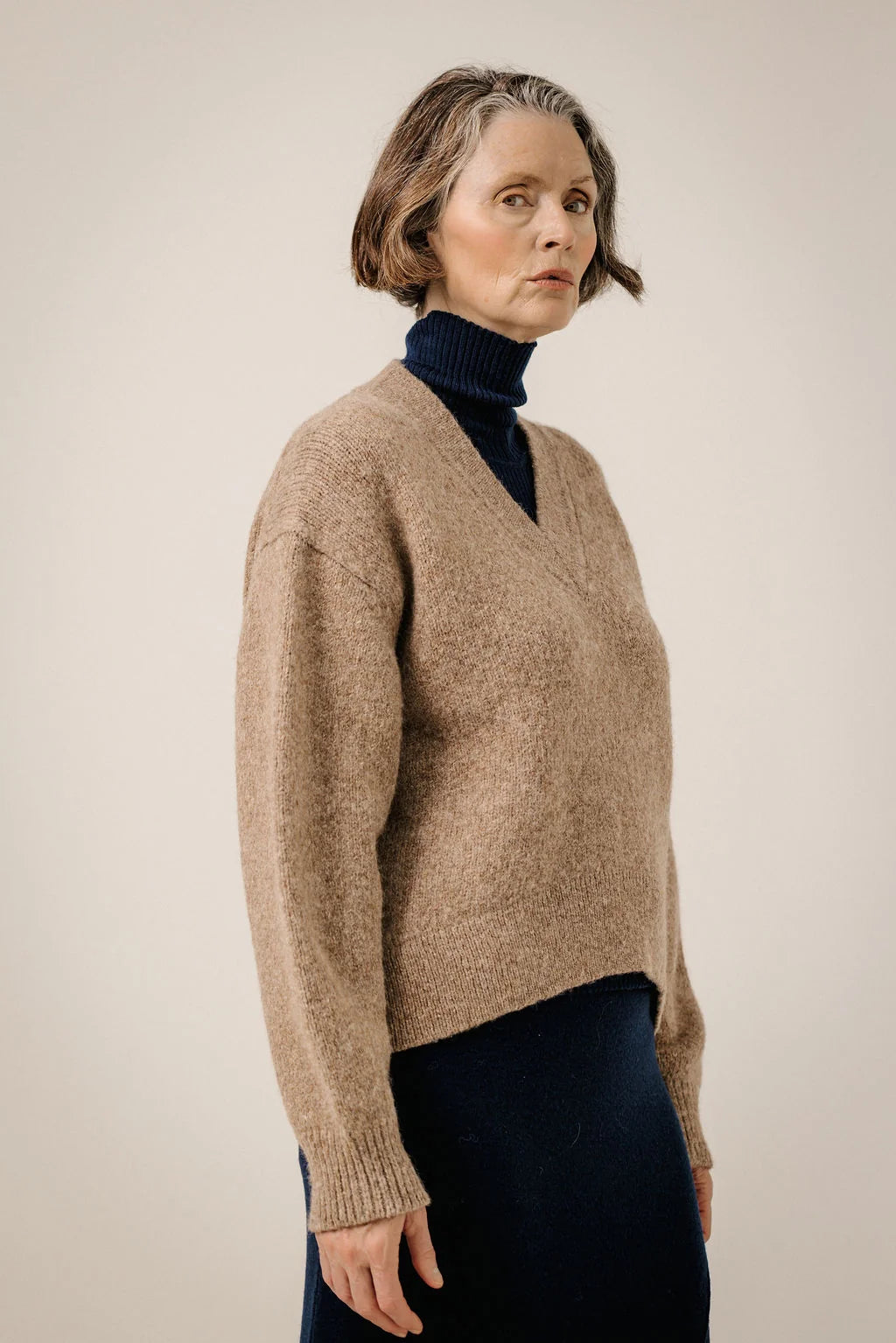 Bare Knitwear | Boxy Alpaca V-Neck - Dark Fawn