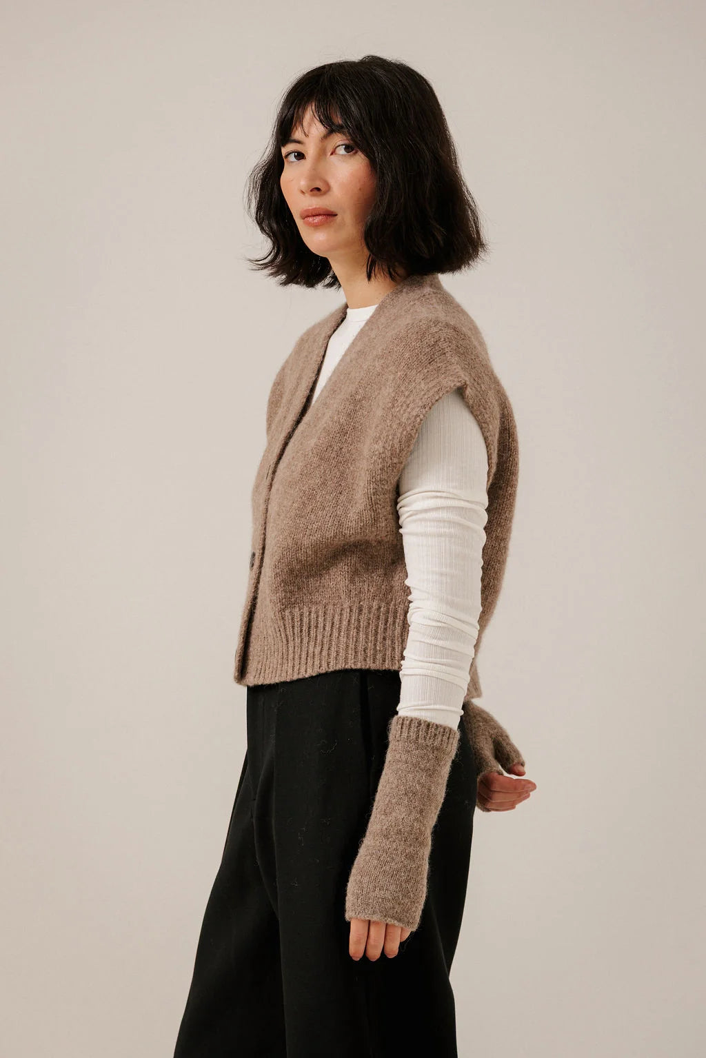 Bare Knitwear | Baby Alpaca Fingerless Mittens - Dark Fawn