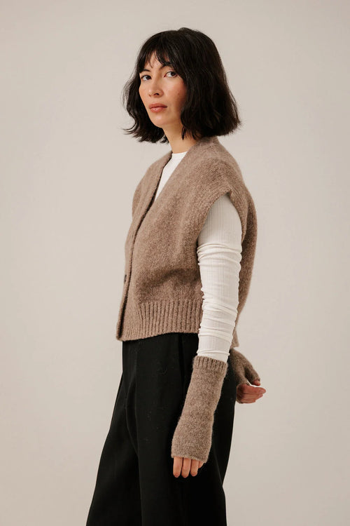 Bare Knitwear | Baby Alpaca Fingerless Mittens - Dark Fawn