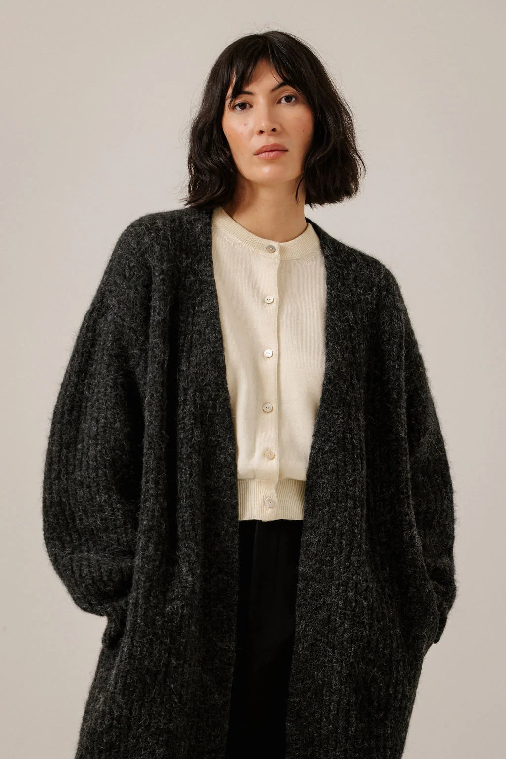 Bare Knitwear | Lofty Alpaca Midi Cardigan - Basalt