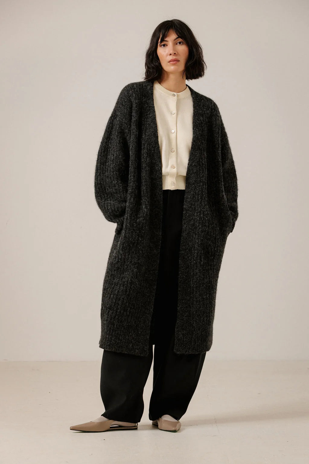 Bare Knitwear | Lofty Alpaca Midi Cardigan - Basalt