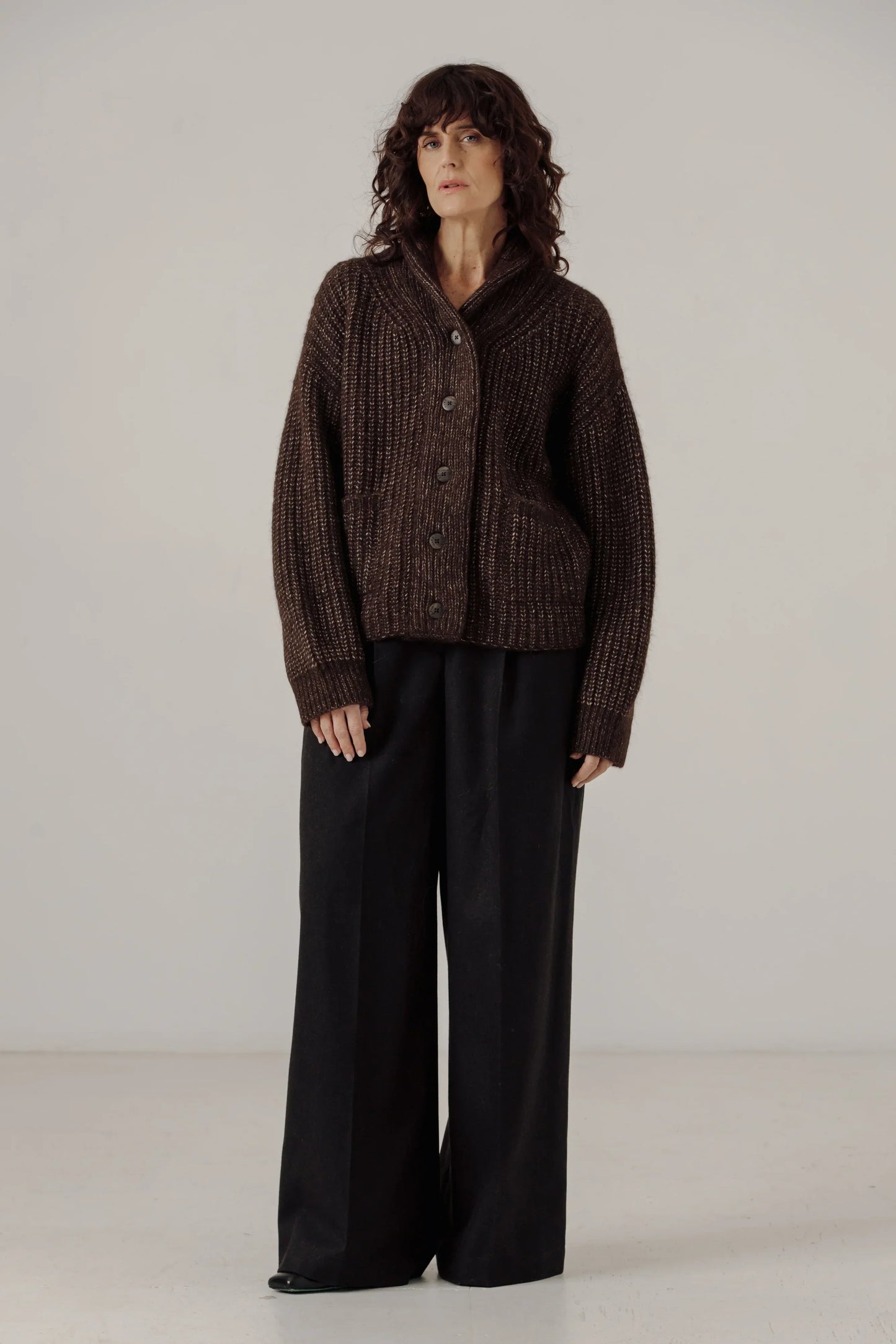 Bare Knitwear | Oversized Shawl Cardigan - Carob