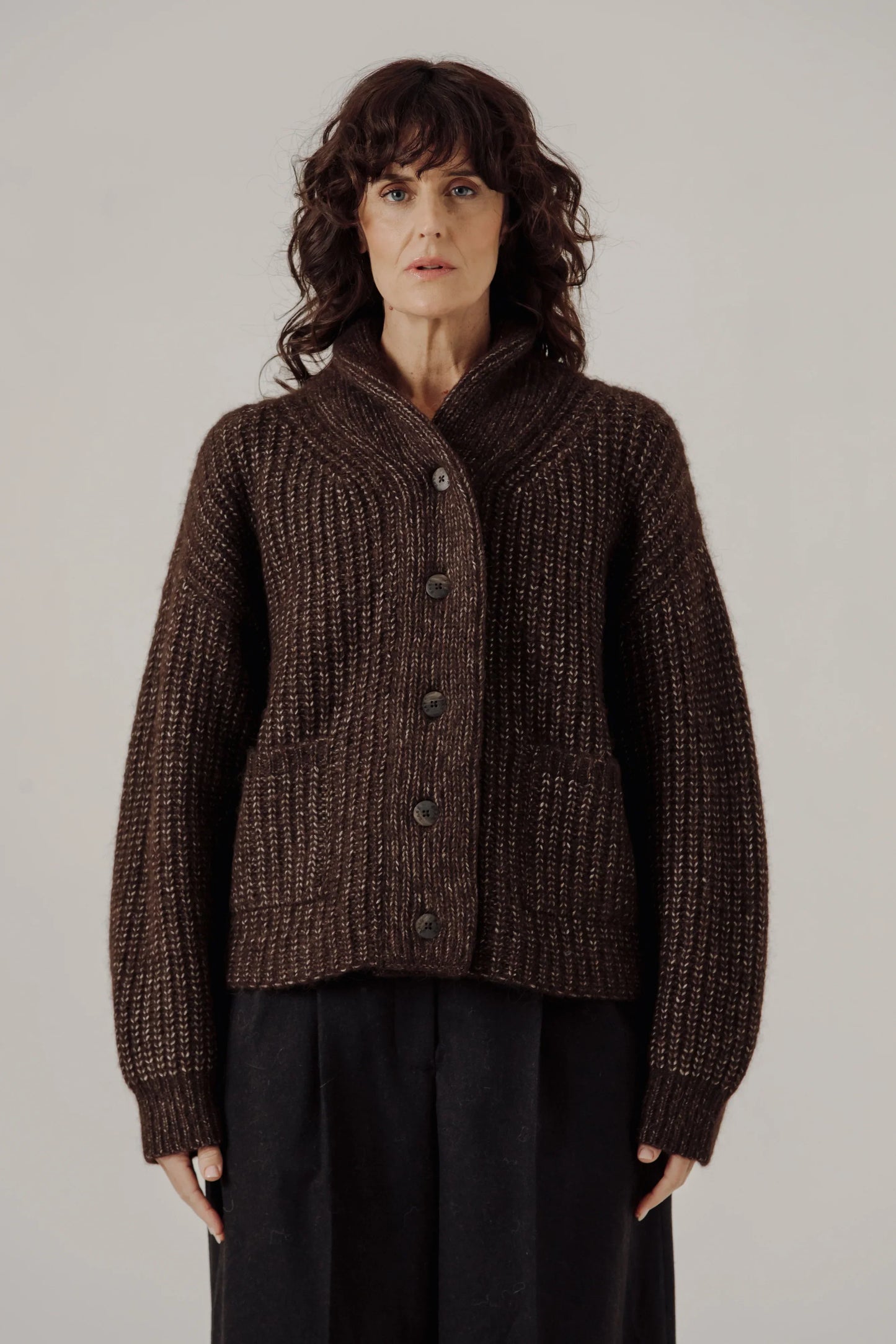 Bare Knitwear | Oversized Shawl Cardigan - Carob