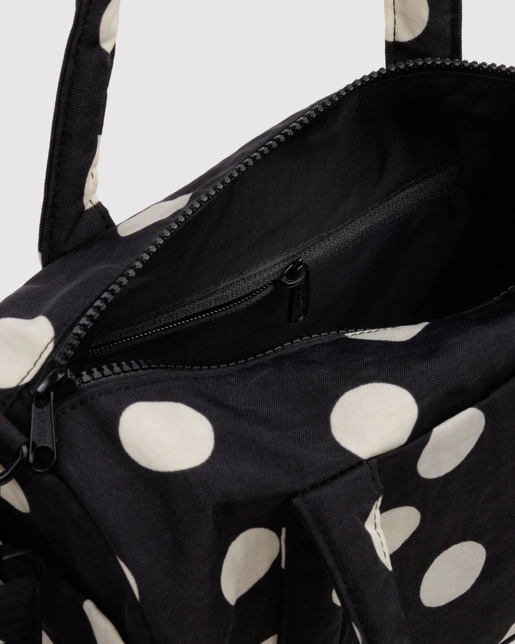 Baggu | Nylon Duffle Bag - Black and Cream Polka Dot