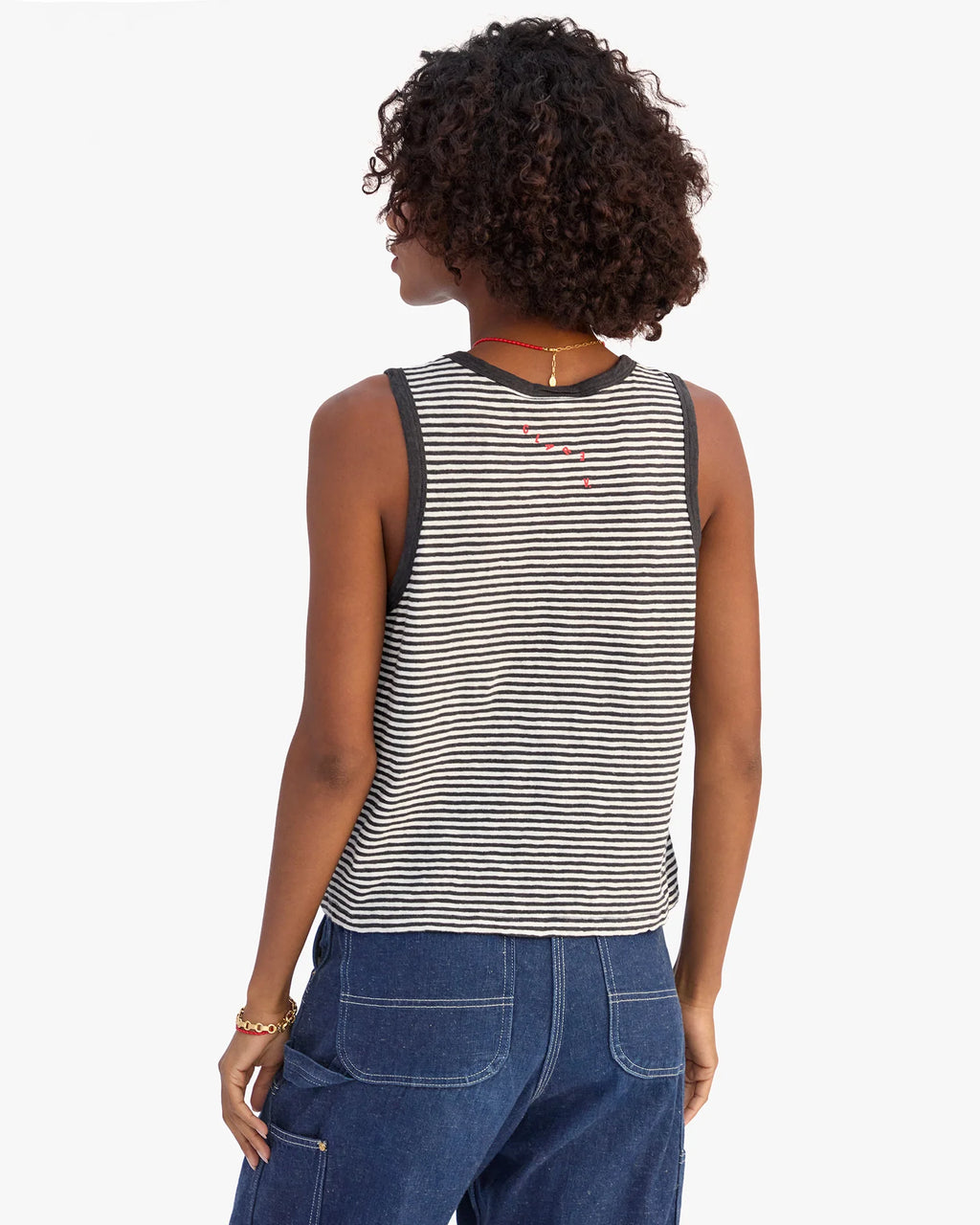 Clare V | Camp Fit Tank - Cotton/Linen Mini Stripe - Cream/ Black