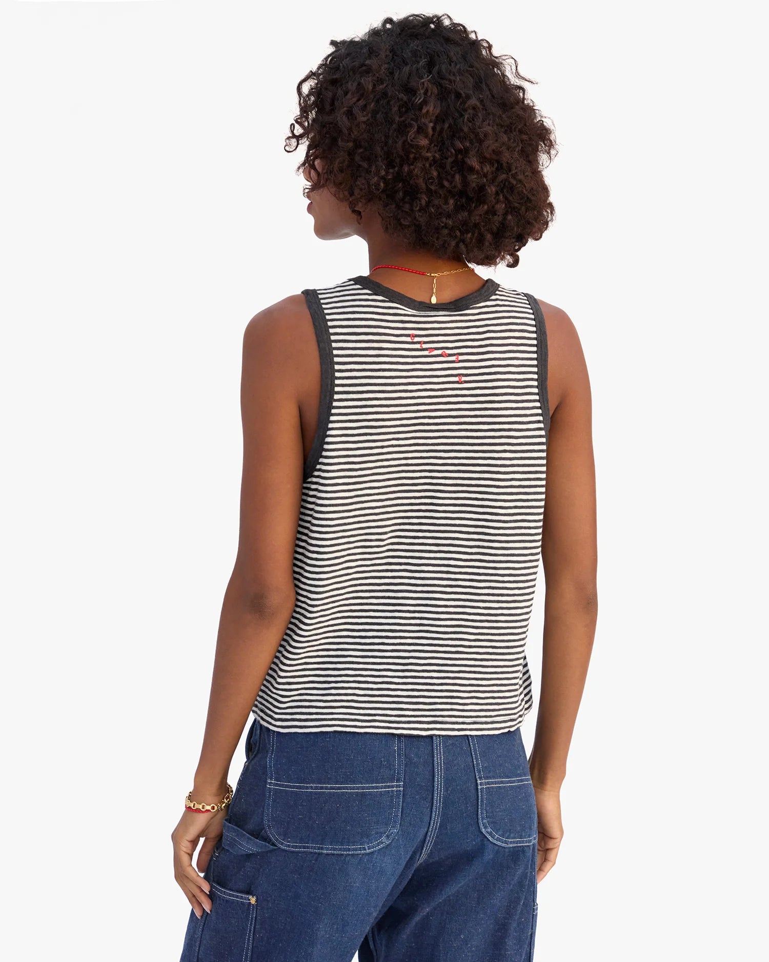 Clare V | Camp Fit Tank - Cotton/Linen Mini Stripe - Cream/ Black