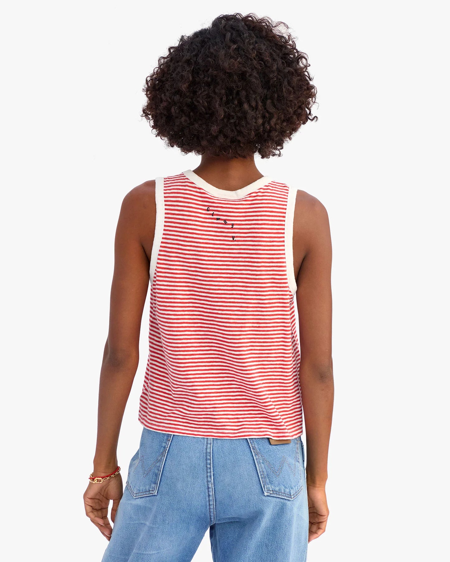 Clare V | Camp Fit Tank - Cotton/Linen Mini Stripe - Bright Poppy Cream