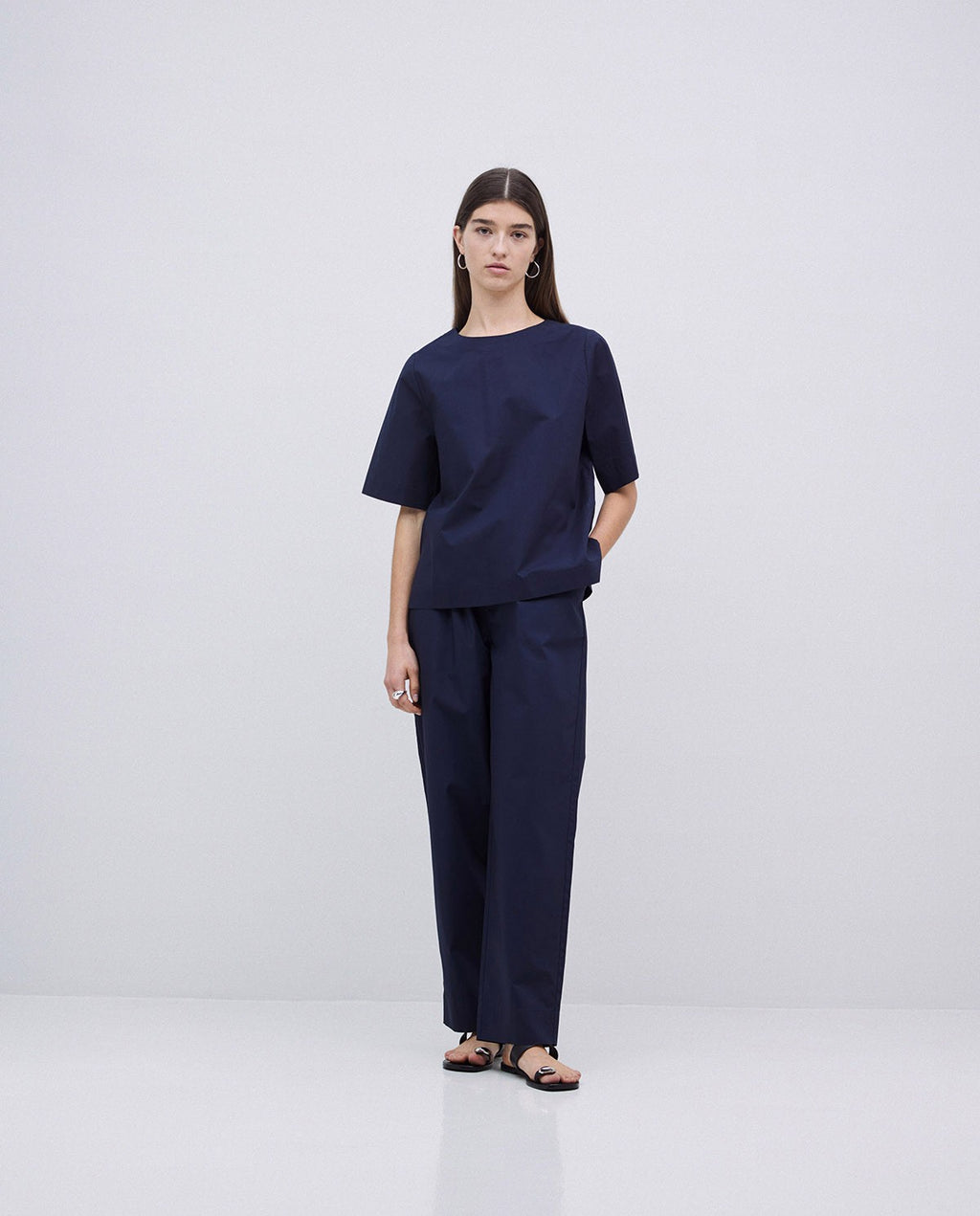 Yerse | Cotton Balloon-Fit Trousers - Navy