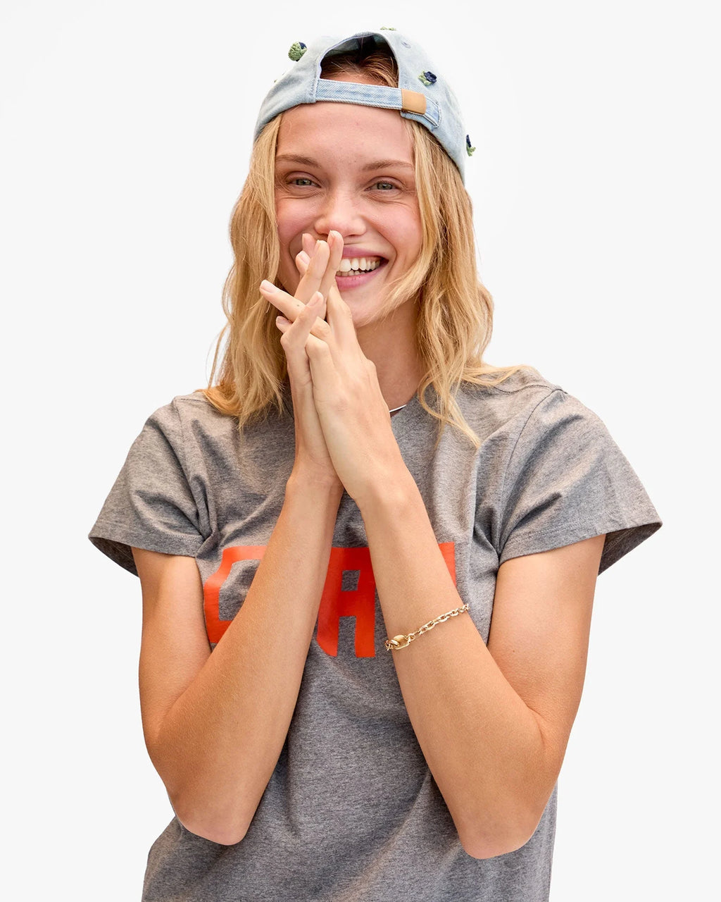 Clare V. | Denim Baseball Hat - Floral Applique