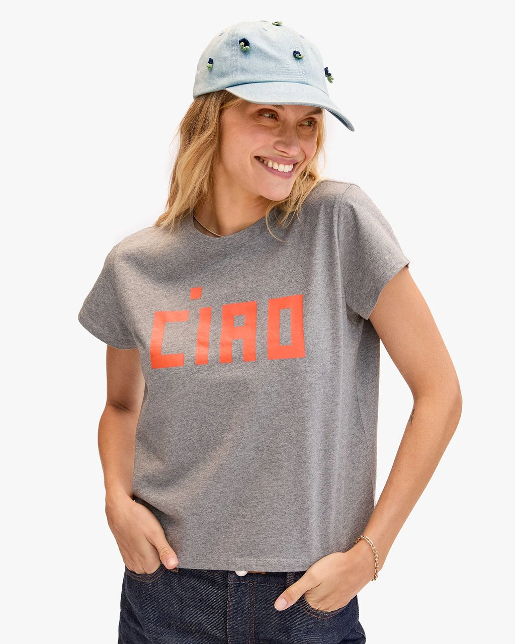 Clare V. | Denim Baseball Hat - Floral Applique