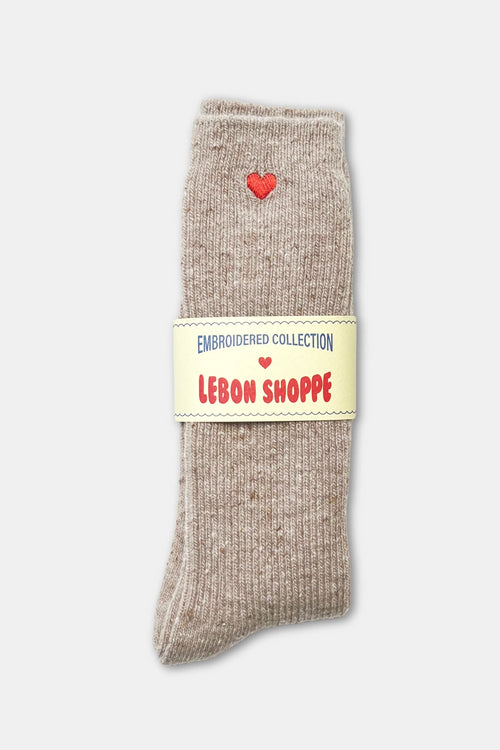 Le Bon Shoppe | Embroidered Snow Socks - Tan + Heart
