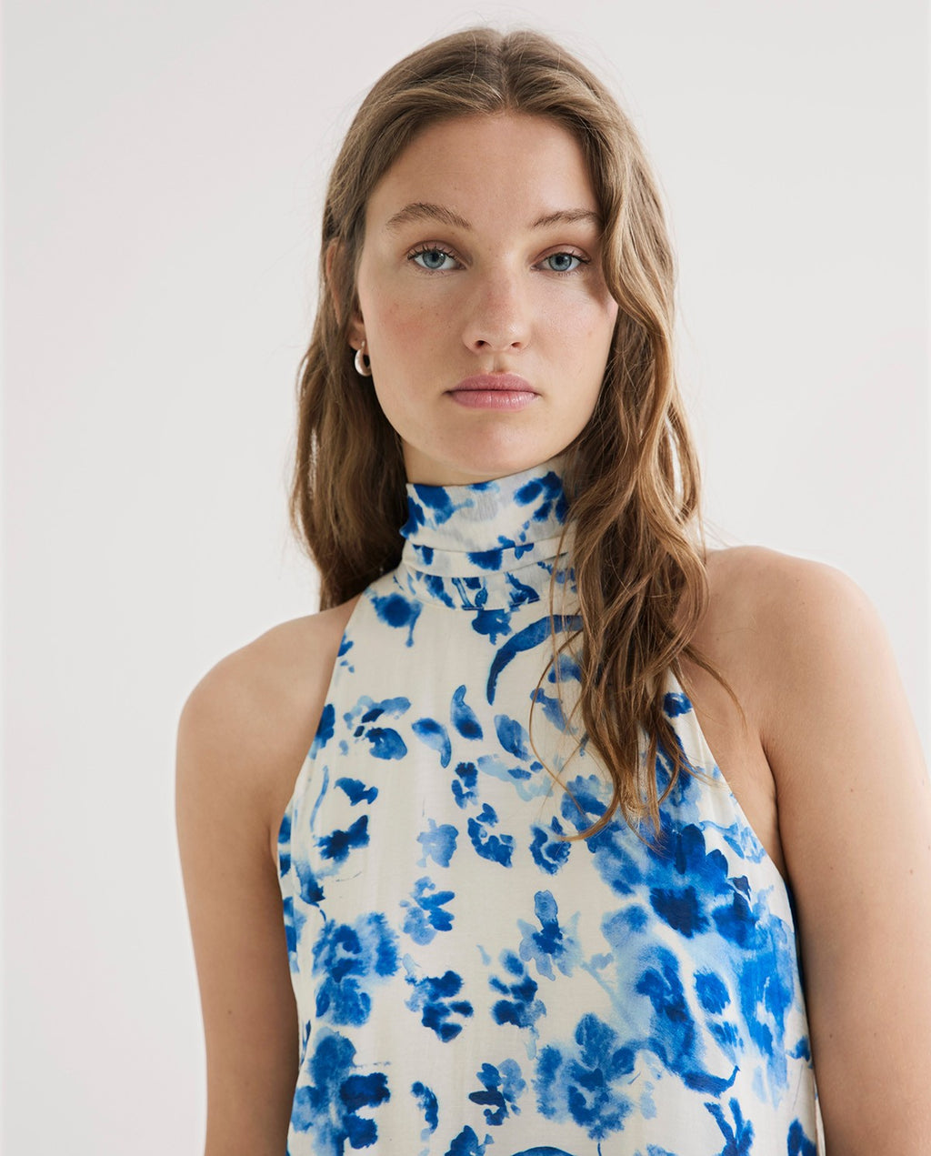 Yerse | Long Halter Dress with Bow - Blue