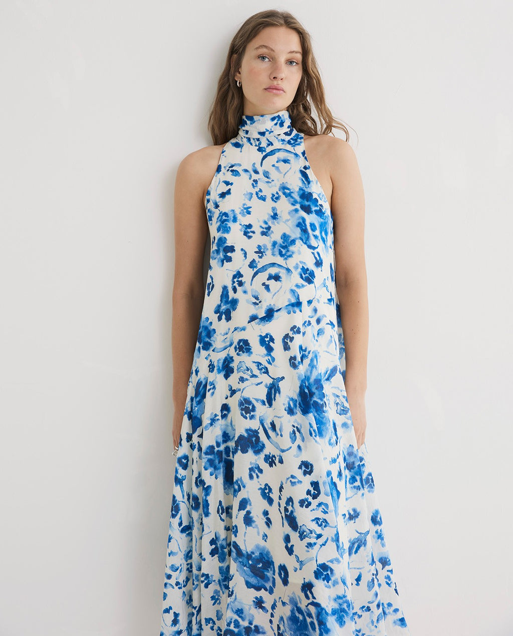 Yerse | Long Halter Dress with Bow - Blue