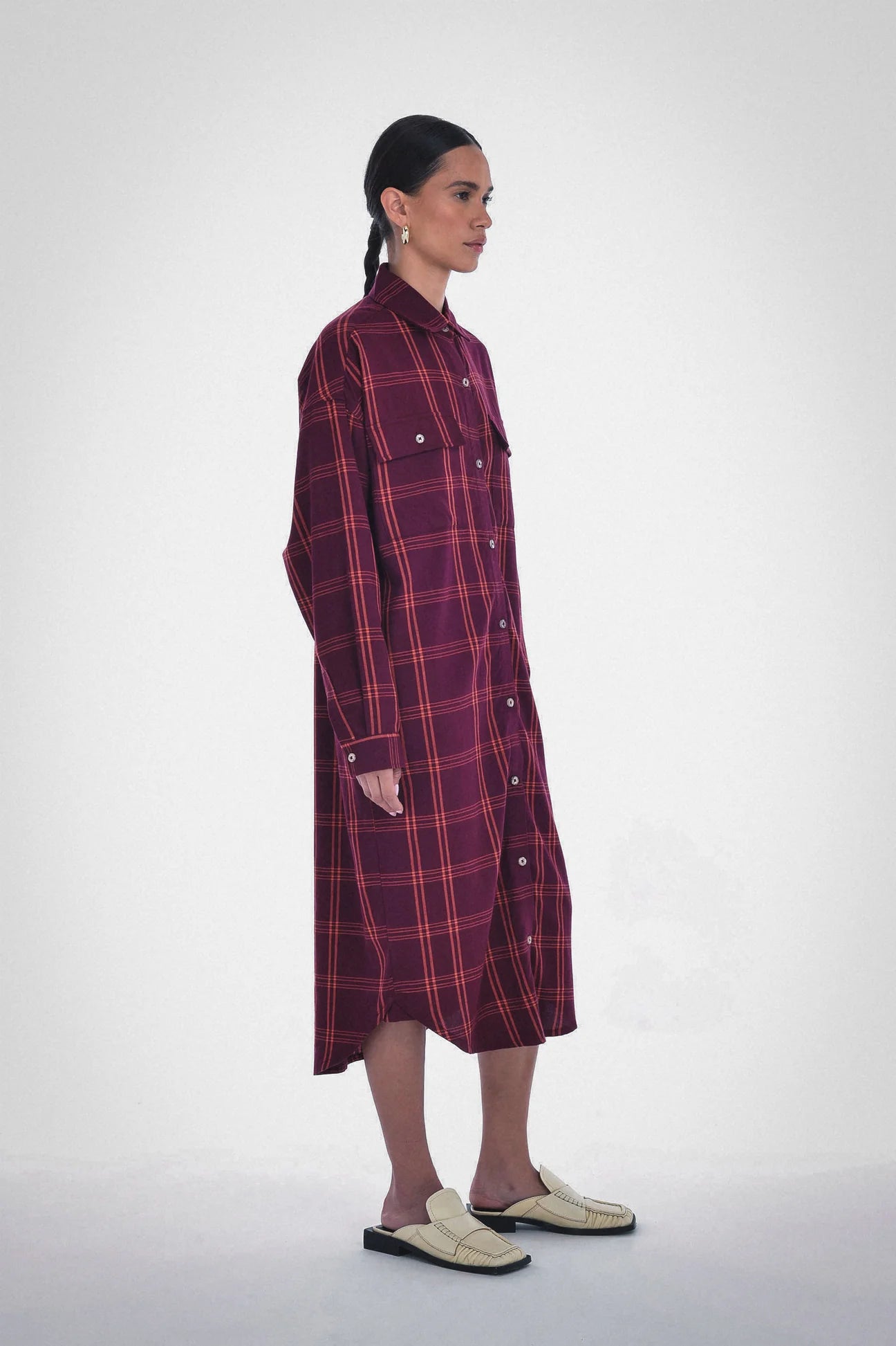 Paper Label | Marin Plaid Shirt Dress - Dark Cherry